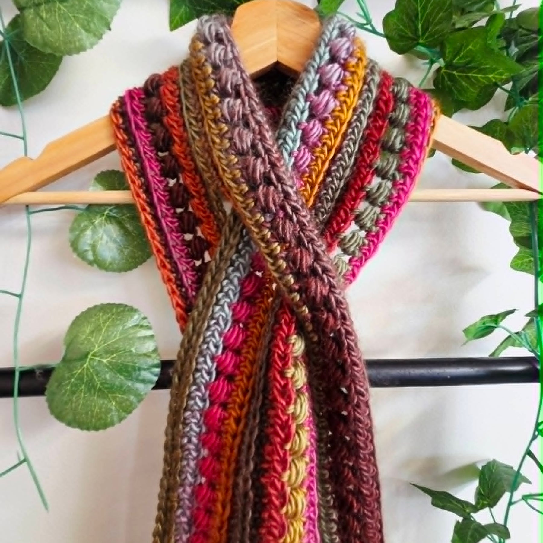 Crochet Keyhole Scarf | Handmade Adult Neckwarmer | Jewel Rainbow Colours