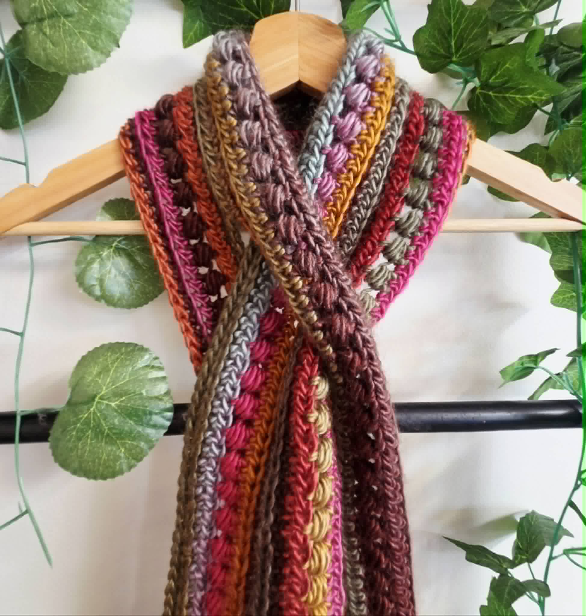 Crochet Keyhole Scarf | Handmade Adult Neckwarmer | Jewel Rainbow Colours