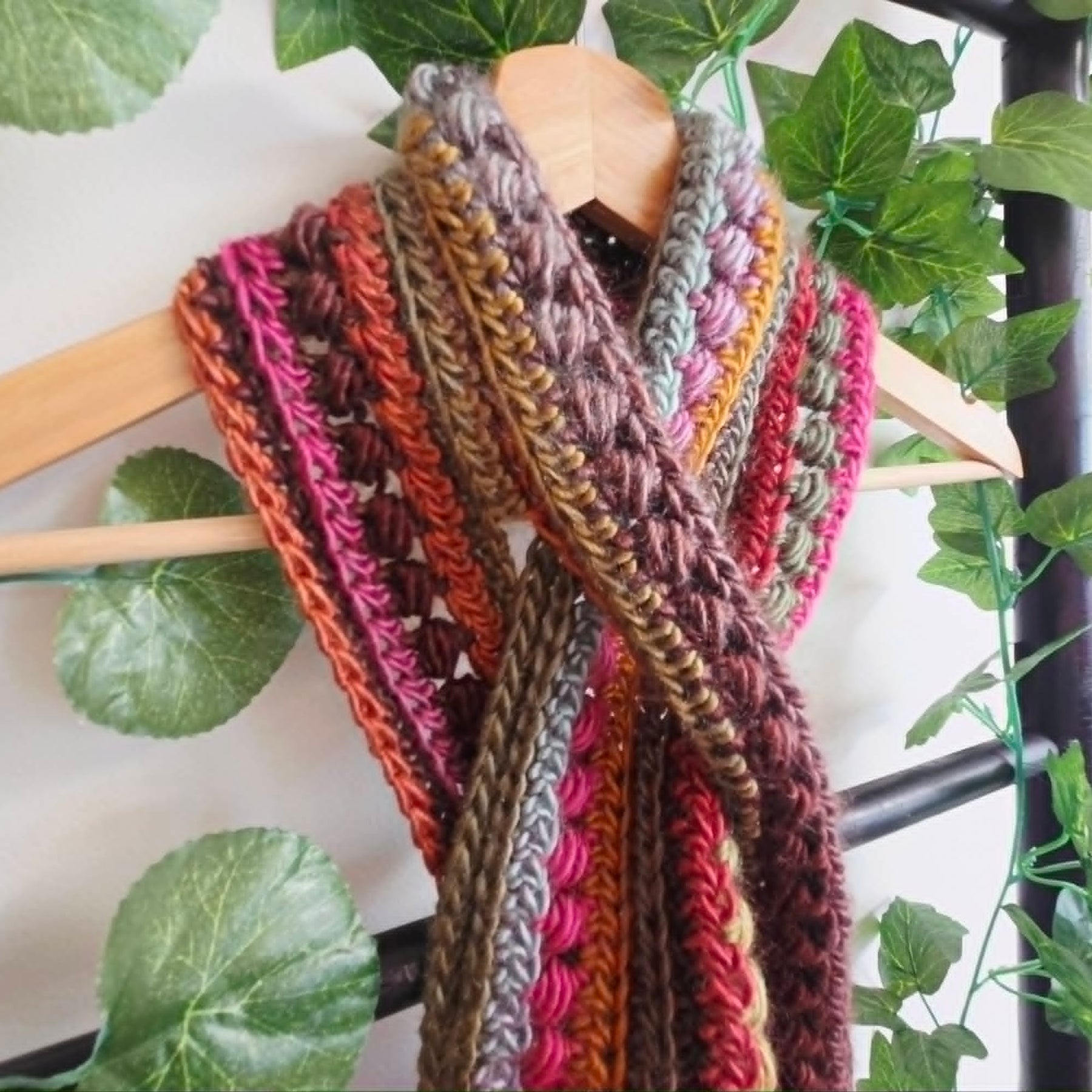 Crochet Keyhole Scarf | Handmade Adult Neckwarmer | Jewel Rainbow Colours