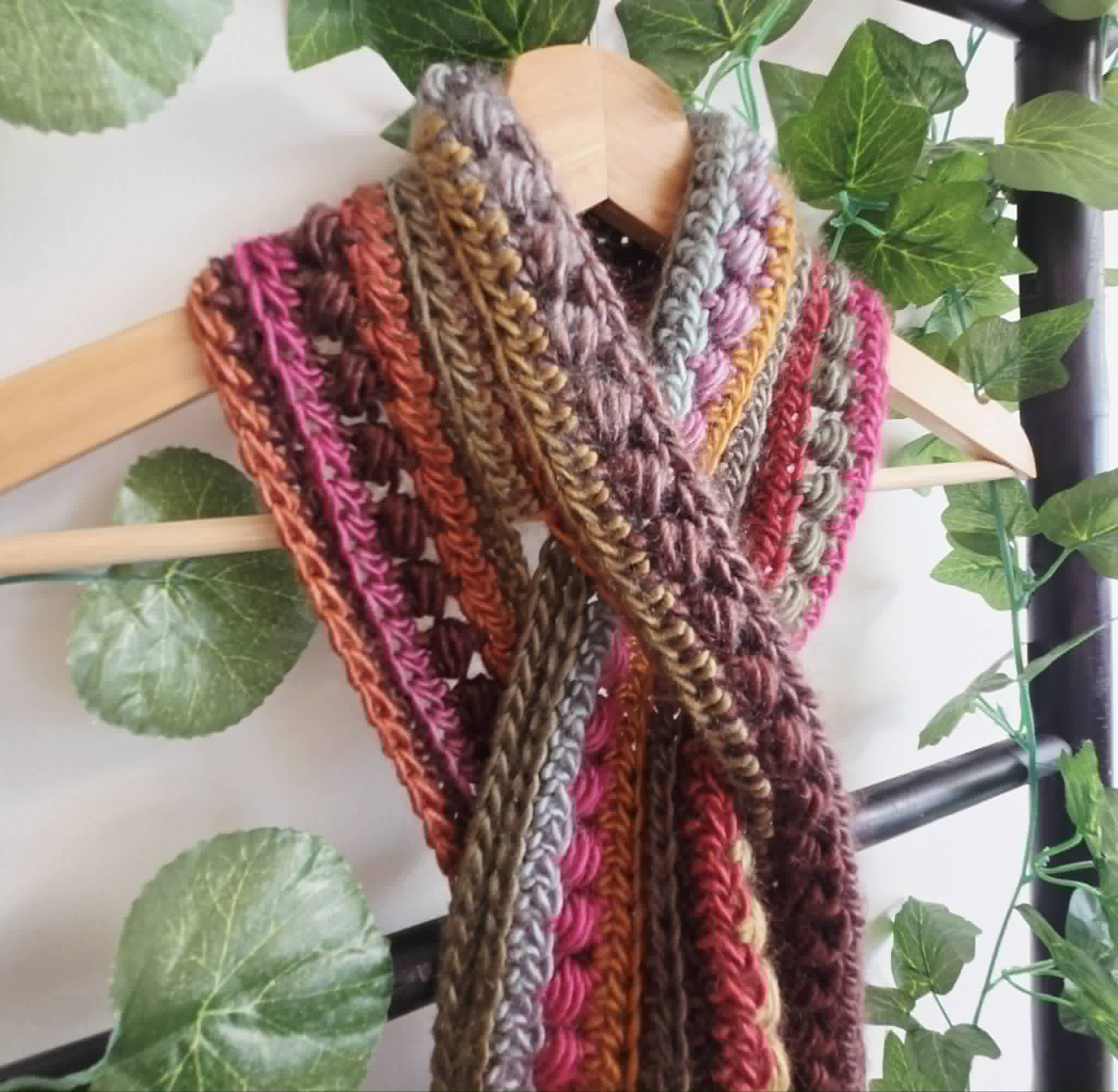 Crochet Keyhole Scarf | Handmade Adult Neckwarmer | Jewel Rainbow Colours