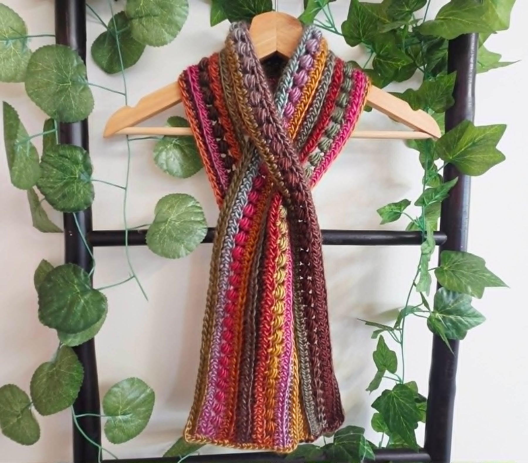 Crochet Keyhole Scarf | Handmade Adult Neckwarmer | Jewel Rainbow Colours