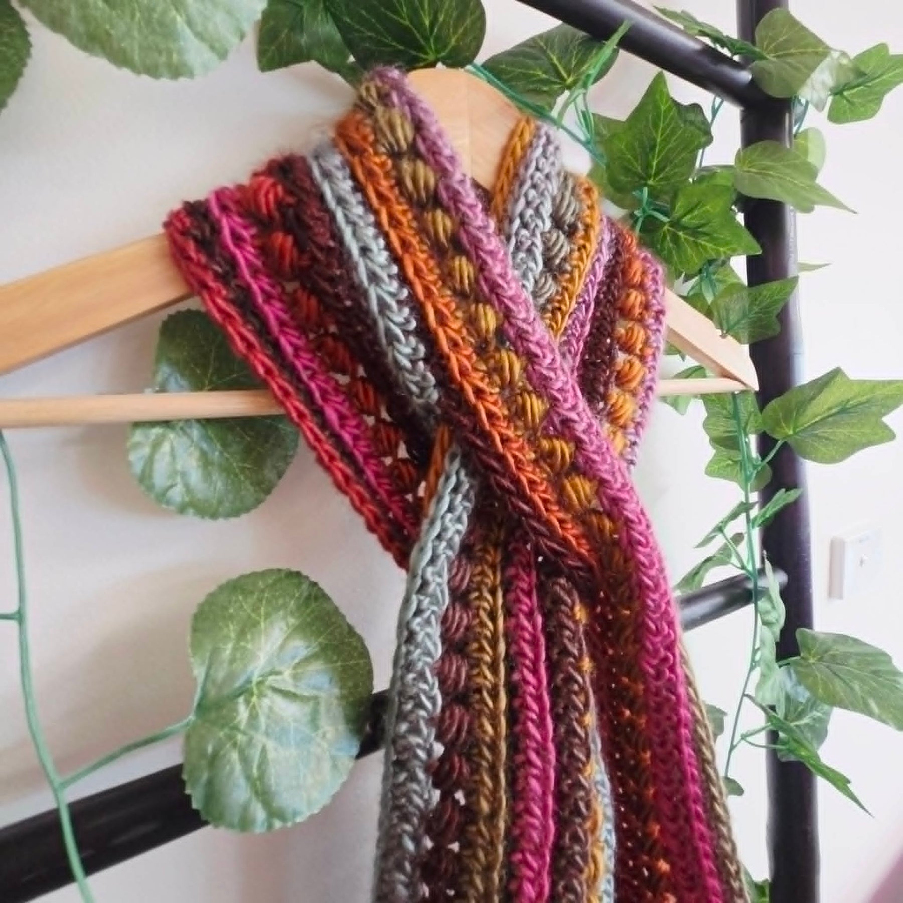Crochet Keyhole Scarf | Handmade Adult Neckwarmer | Jewel Rainbow Colours