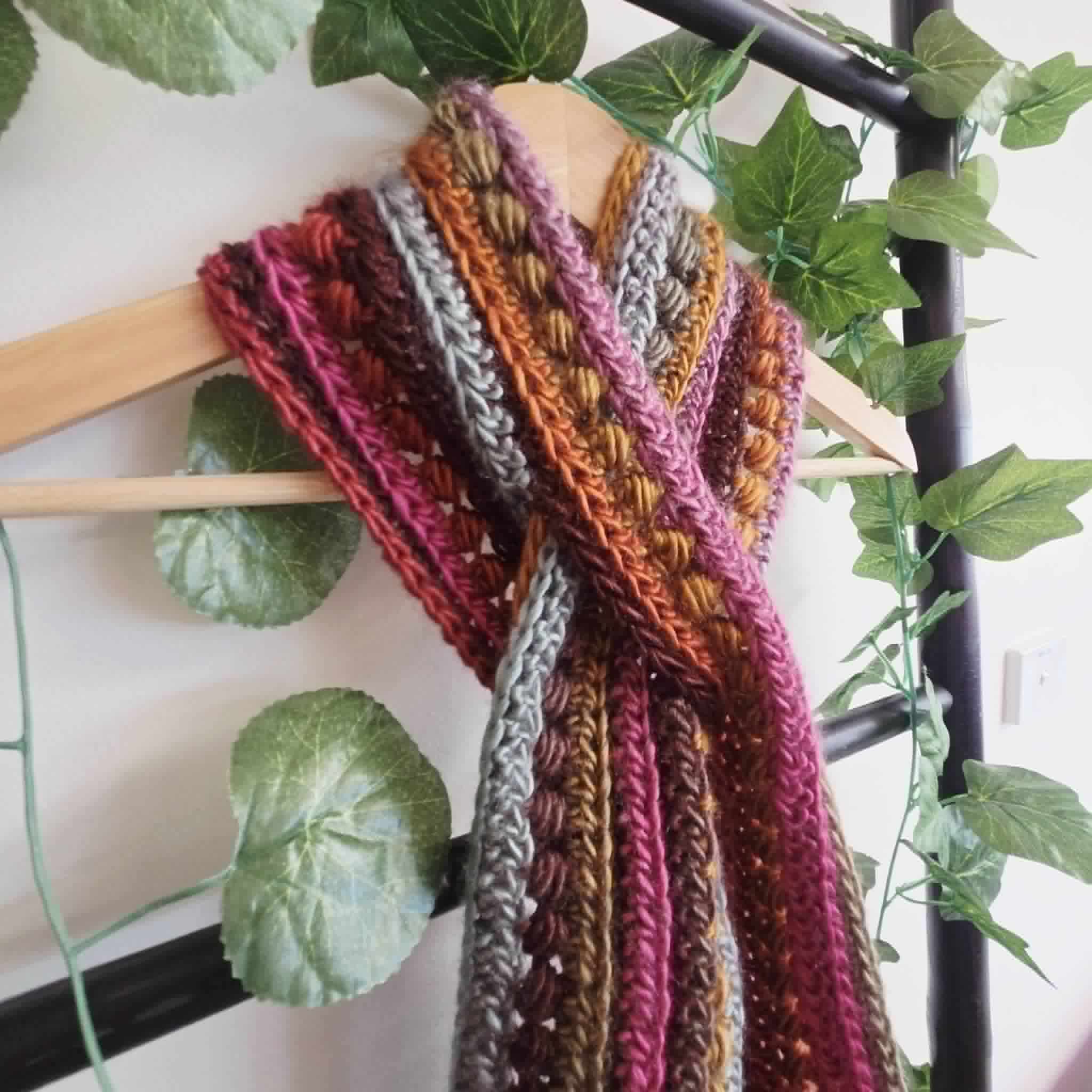 Crochet Keyhole Scarf | Handmade Adult Neckwarmer | Jewel Rainbow Colours