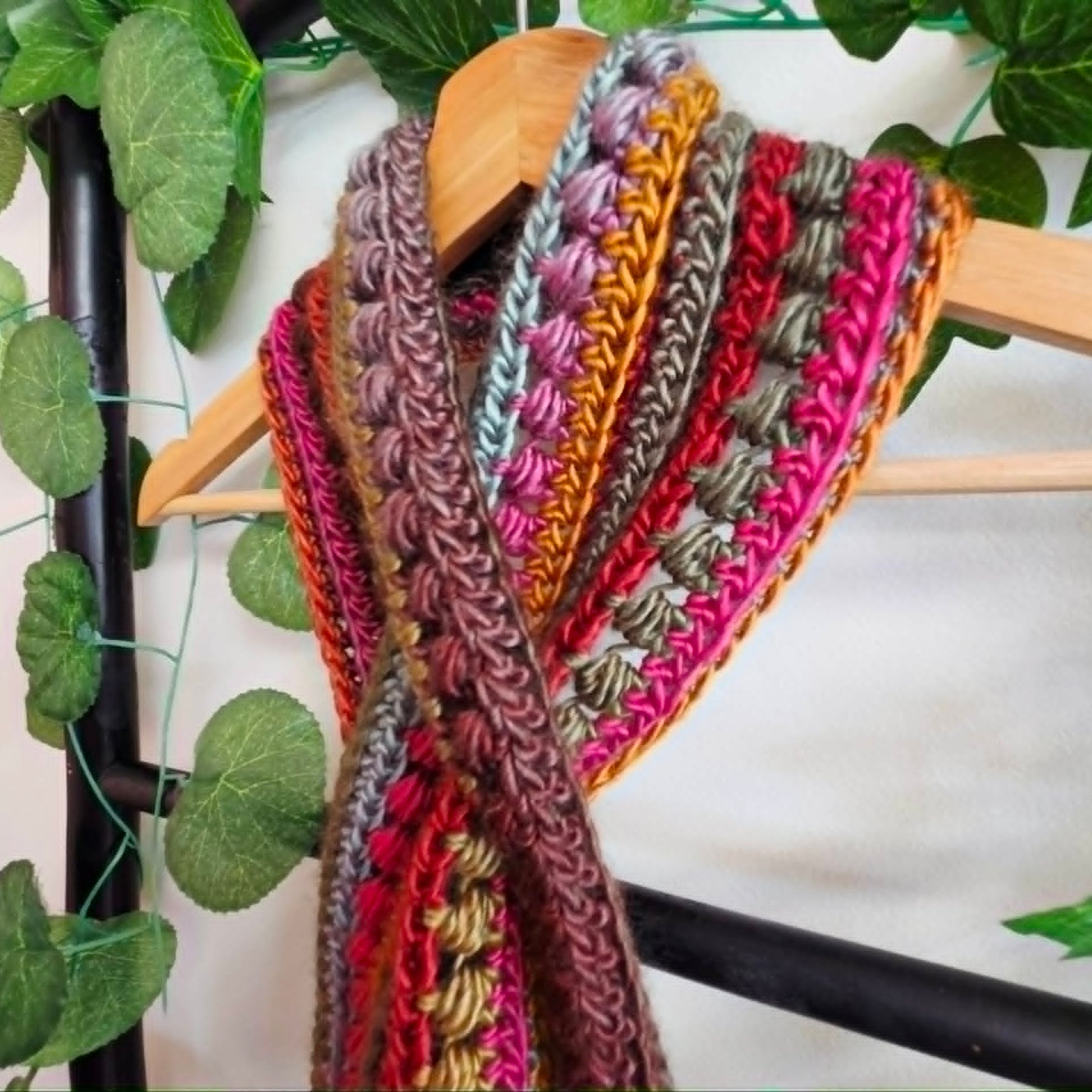 Crochet Keyhole Scarf | Handmade Adult Neckwarmer | Jewel Rainbow Colours