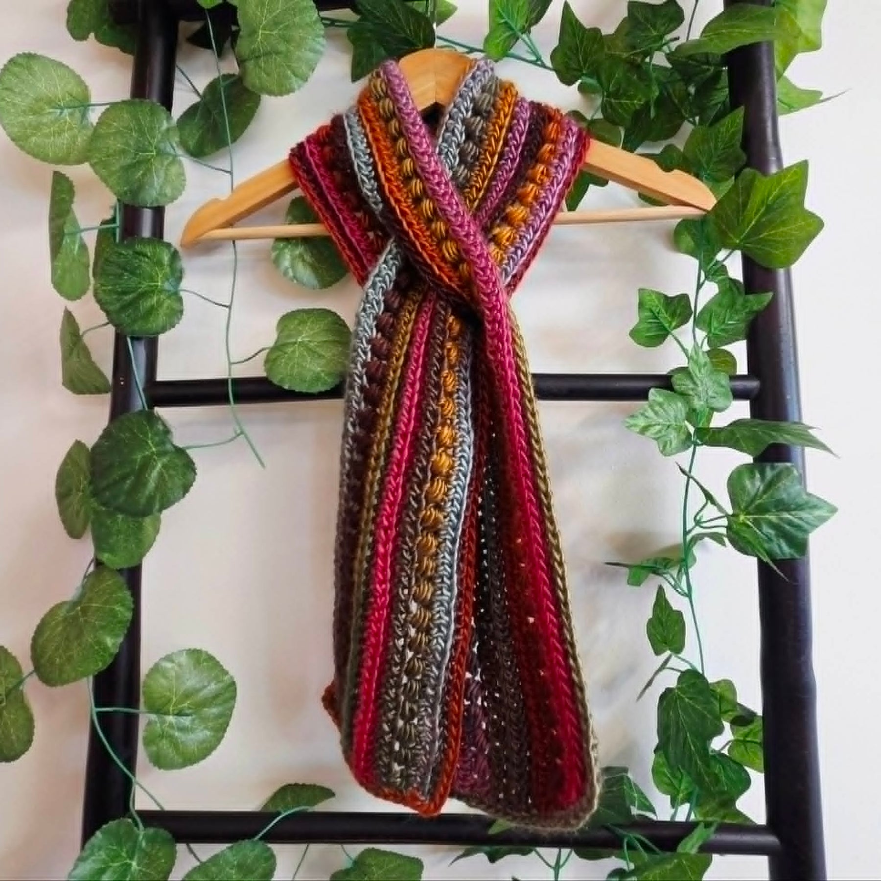 Crochet Keyhole Scarf | Handmade Adult Neckwarmer | Jewel Rainbow Colours