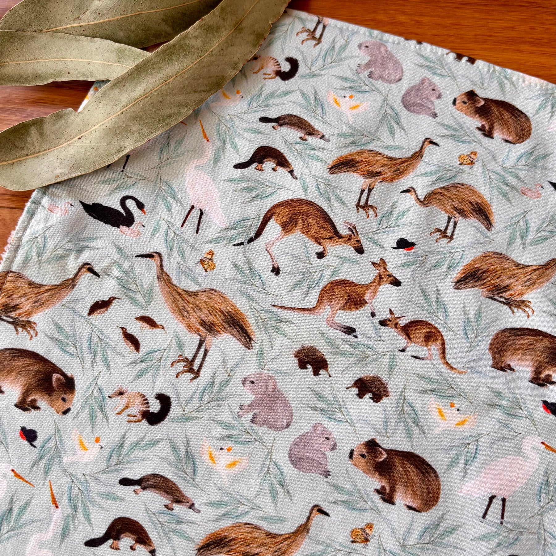 Baby Bib and Burp Cloth Set - Leafy Aussie Animals