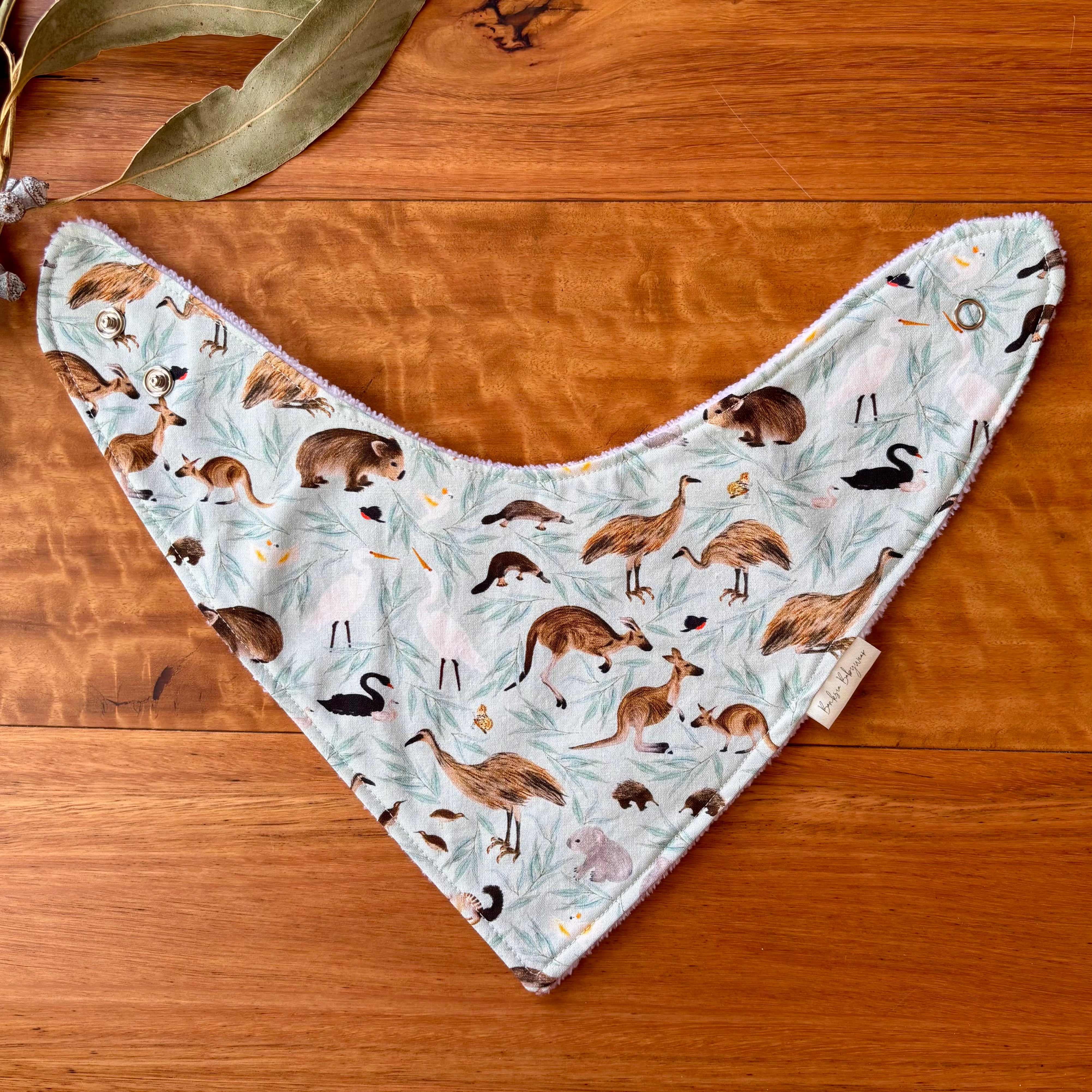 Baby Bib and Burp Cloth Set - Leafy Aussie Animals