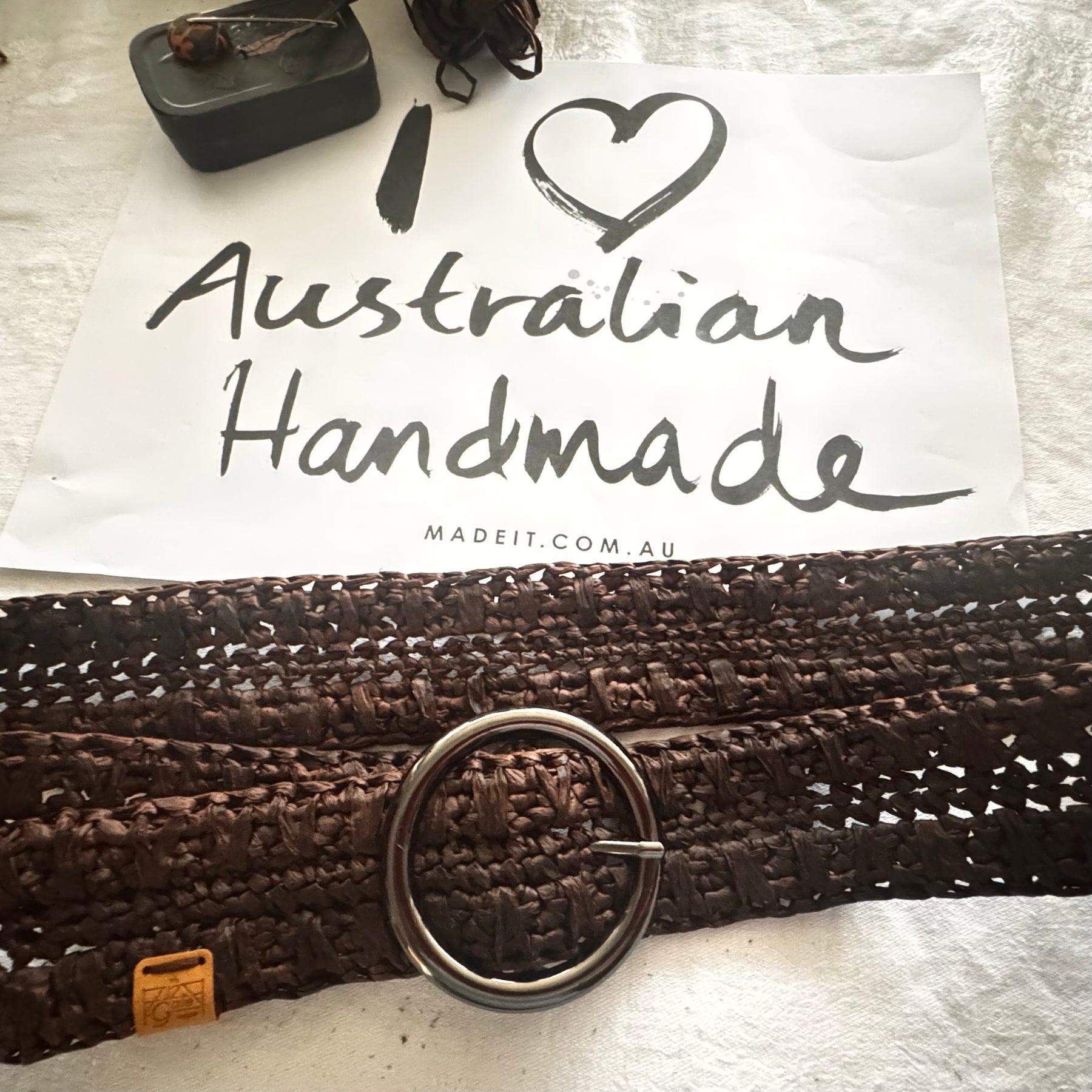 Crochet Raffia Belt (Gunmetal Buckle)