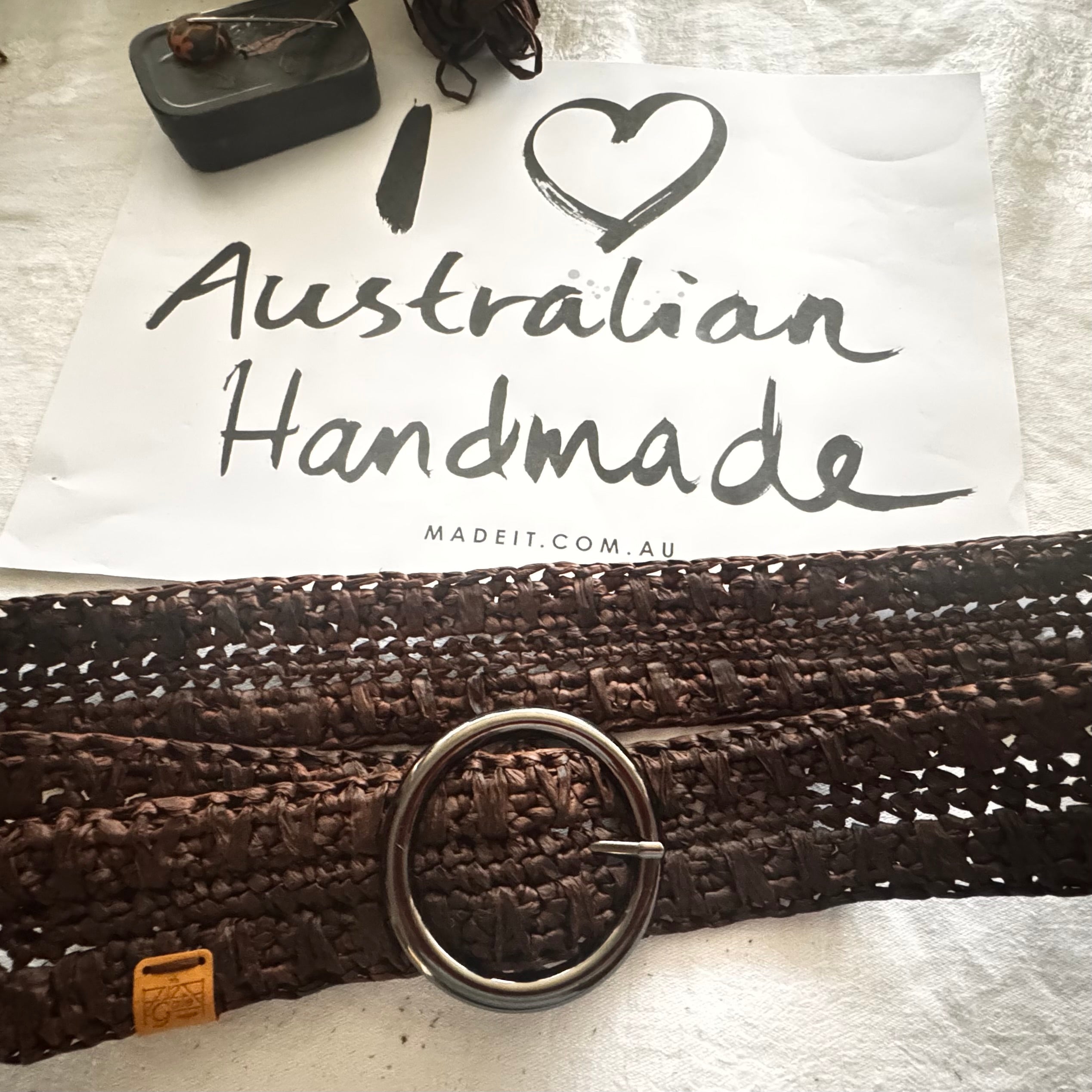 Crochet Raffia Belt (Gunmetal Buckle)