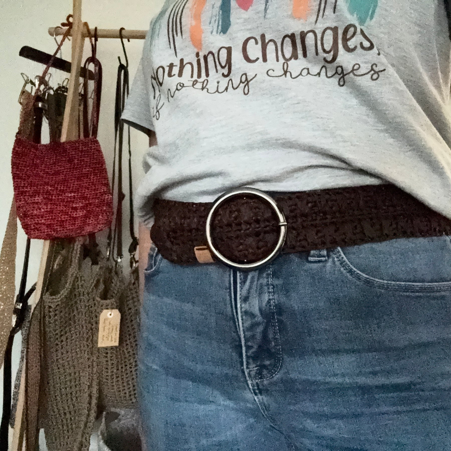 Crochet Raffia Belt (Gunmetal Buckle)