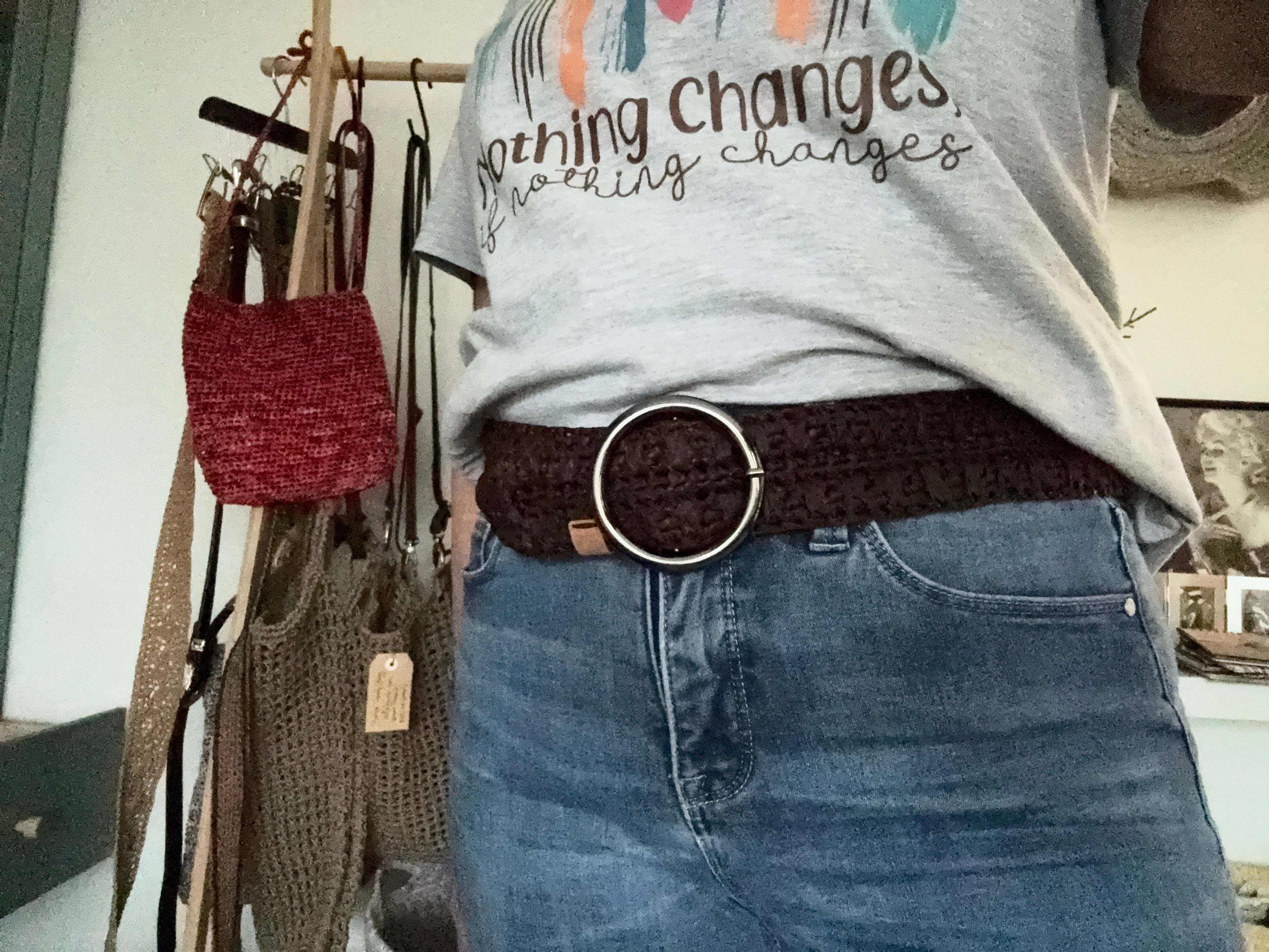 Crochet Raffia Belt (Gunmetal Buckle)