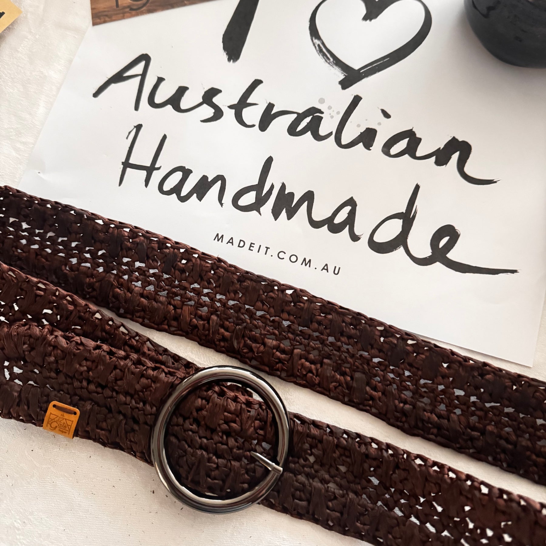 Crochet Raffia Belt (Gunmetal Buckle)