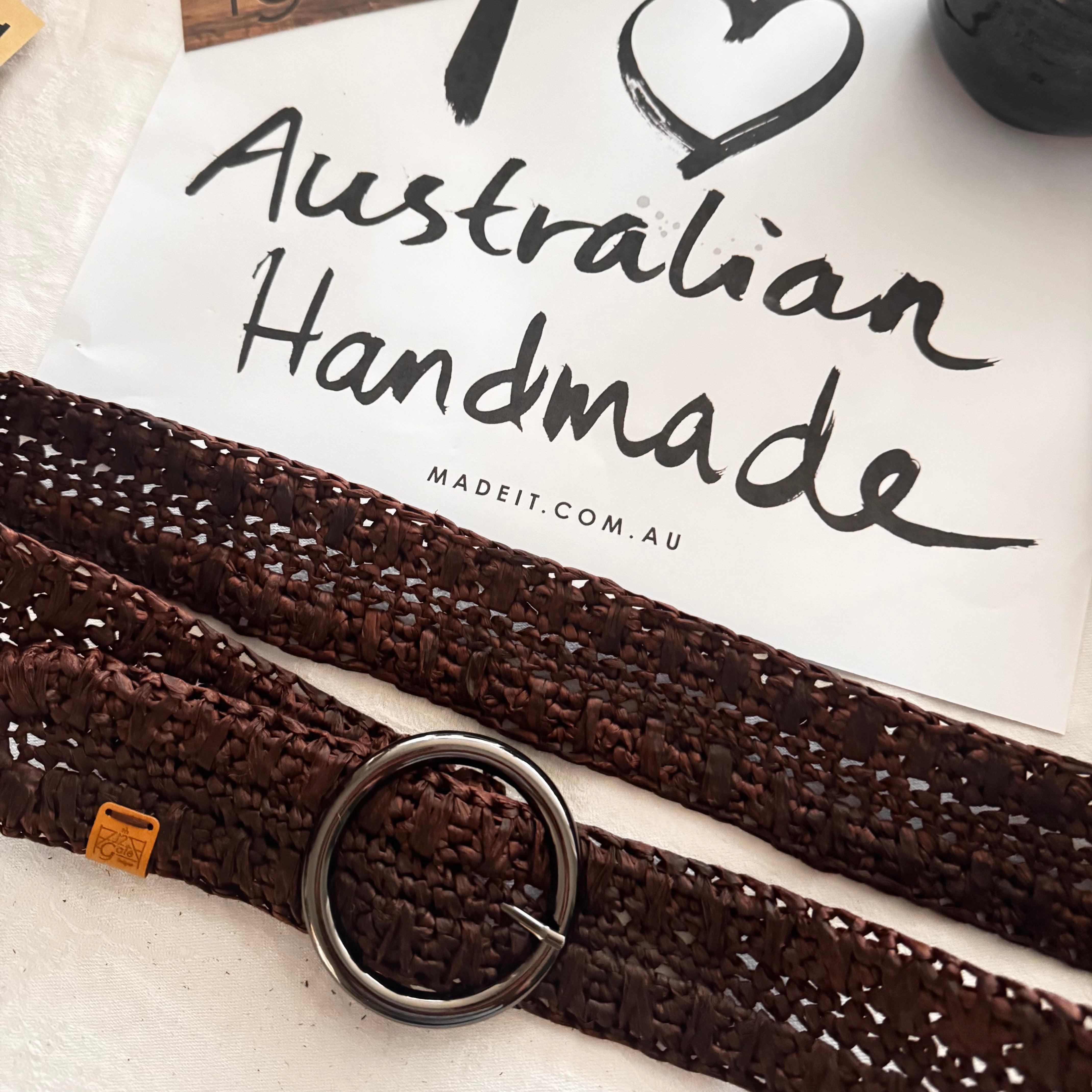 Crochet Raffia Belt (Gunmetal Buckle)