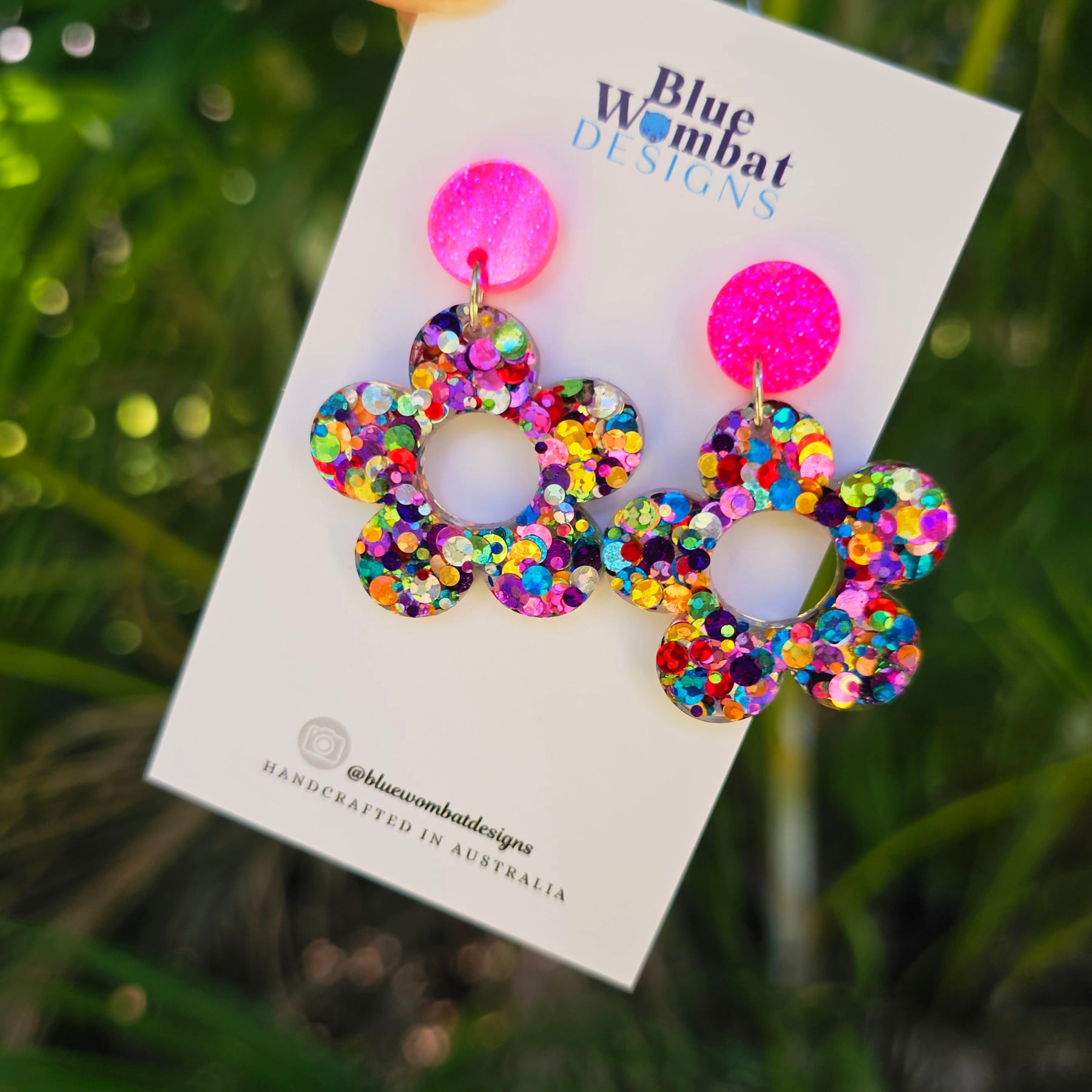 Resin Glitter Colourful Flower Dangle Earrings