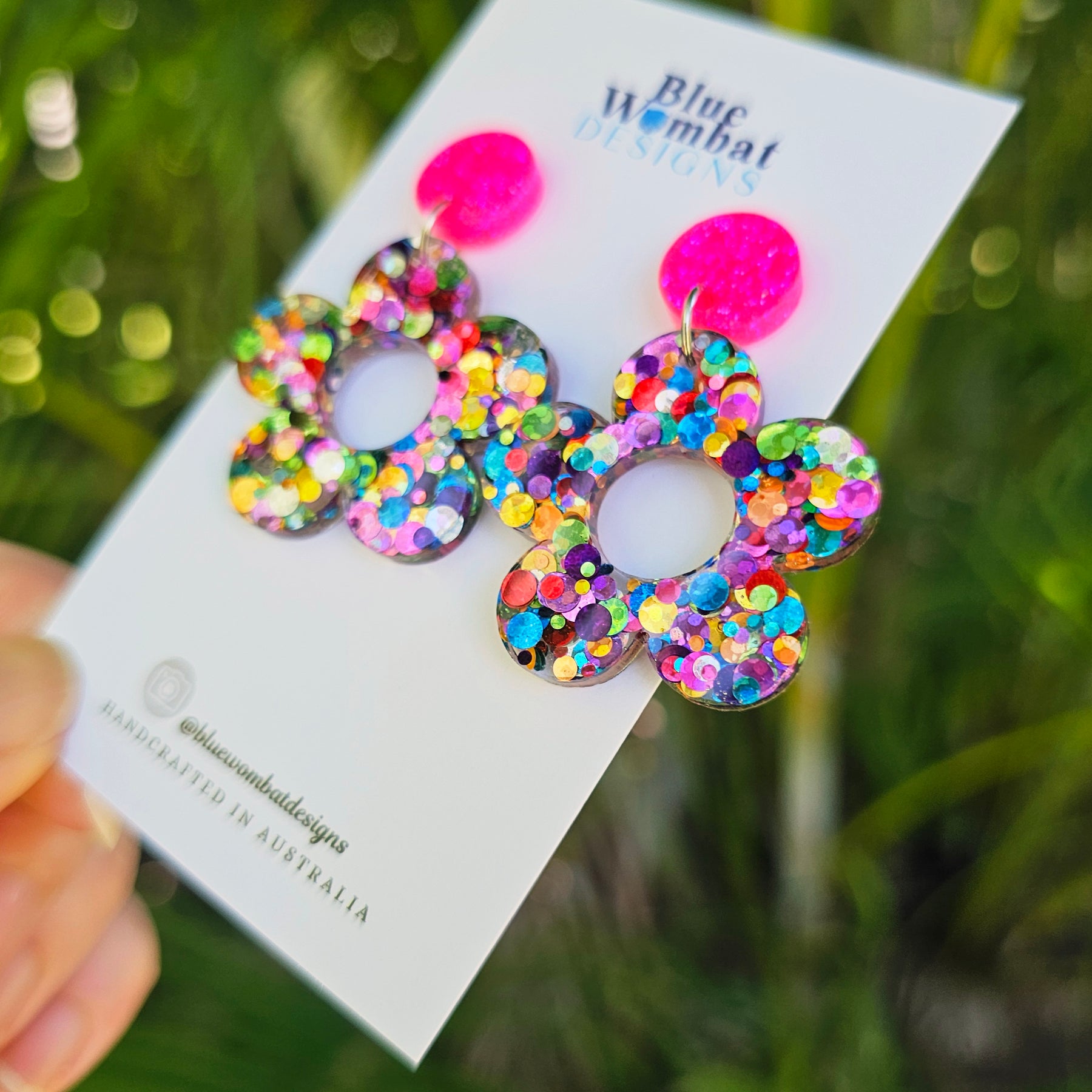 Resin Glitter Colourful Flower Dangle Earrings