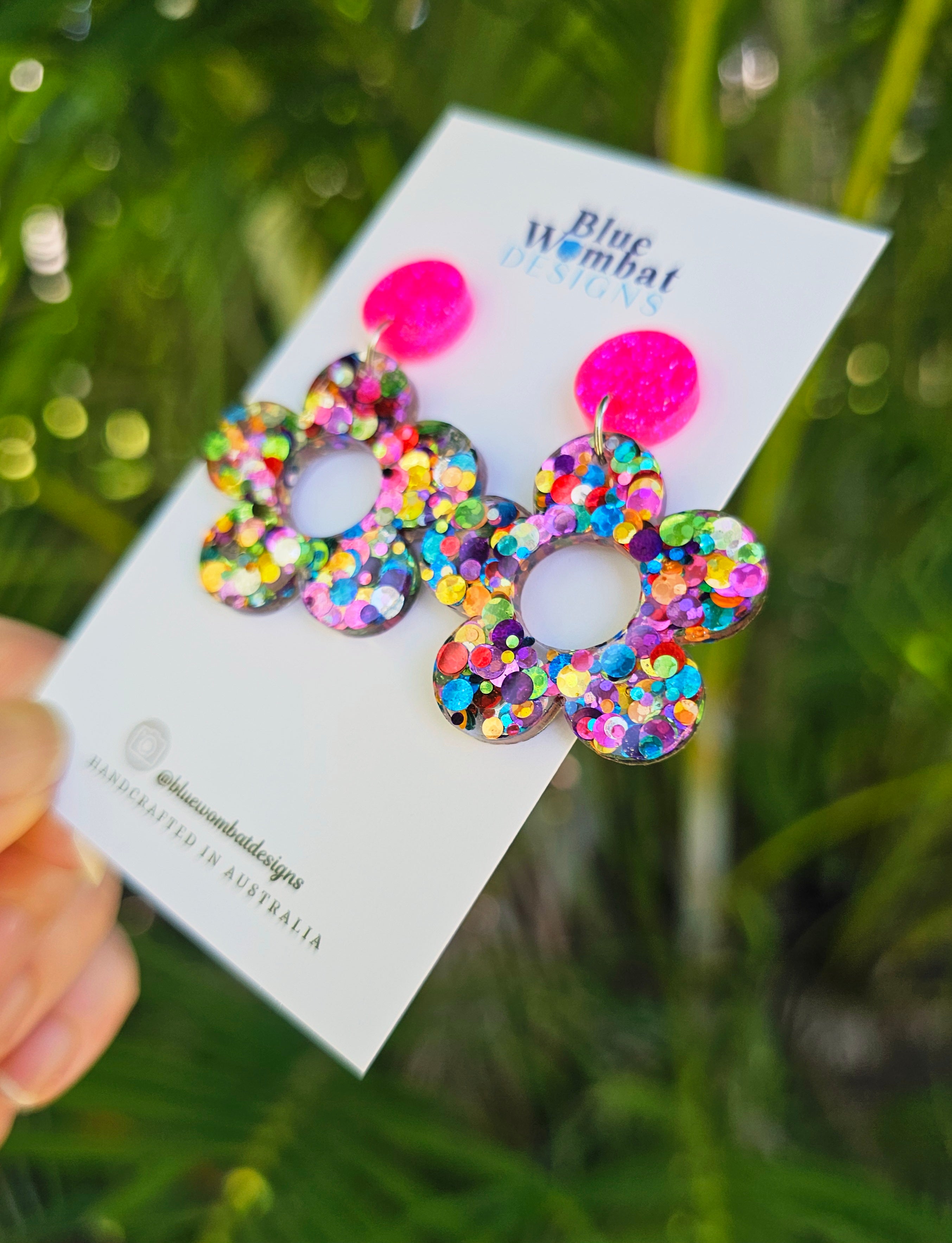 Resin Glitter Colourful Flower Dangle Earrings