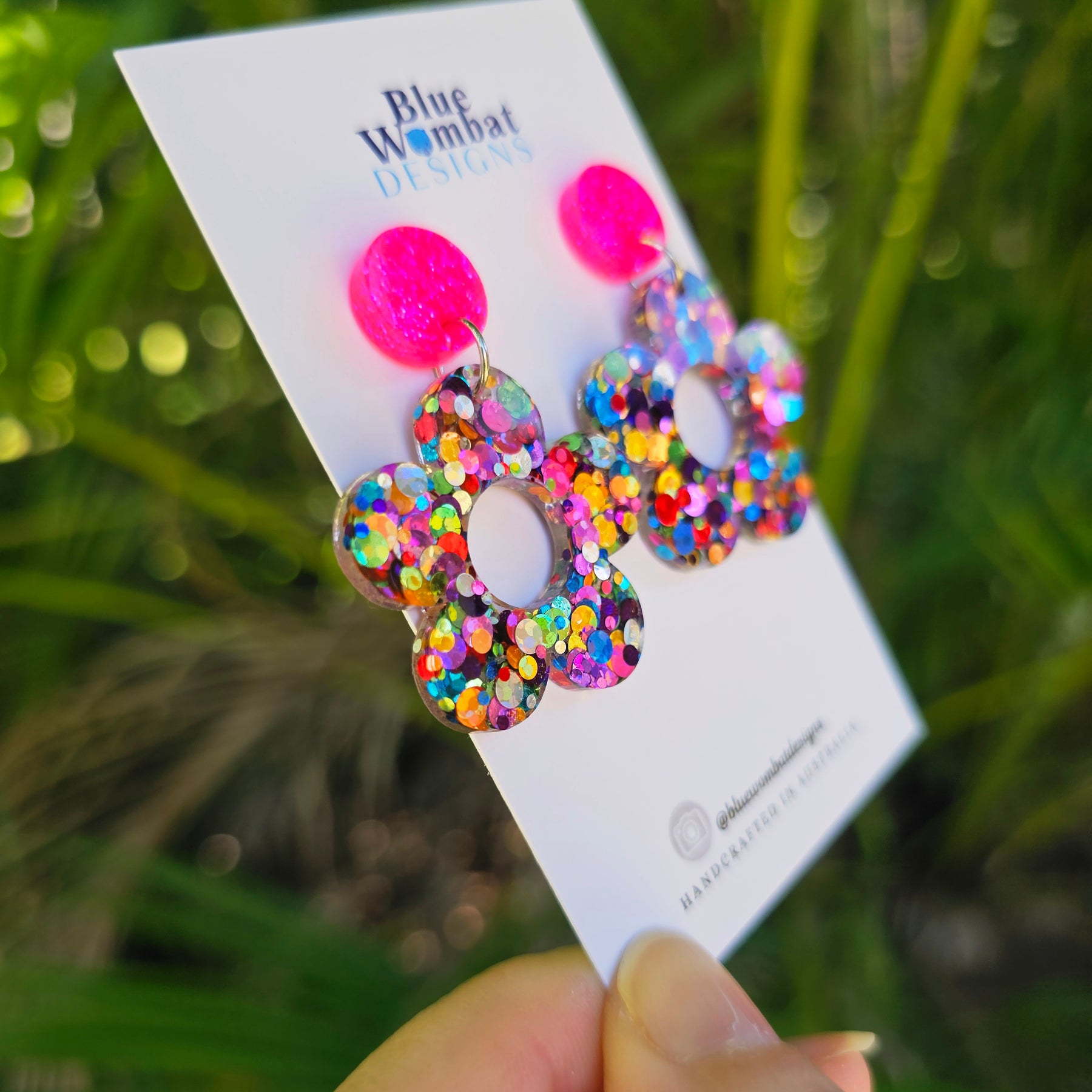 Resin Glitter Colourful Flower Dangle Earrings
