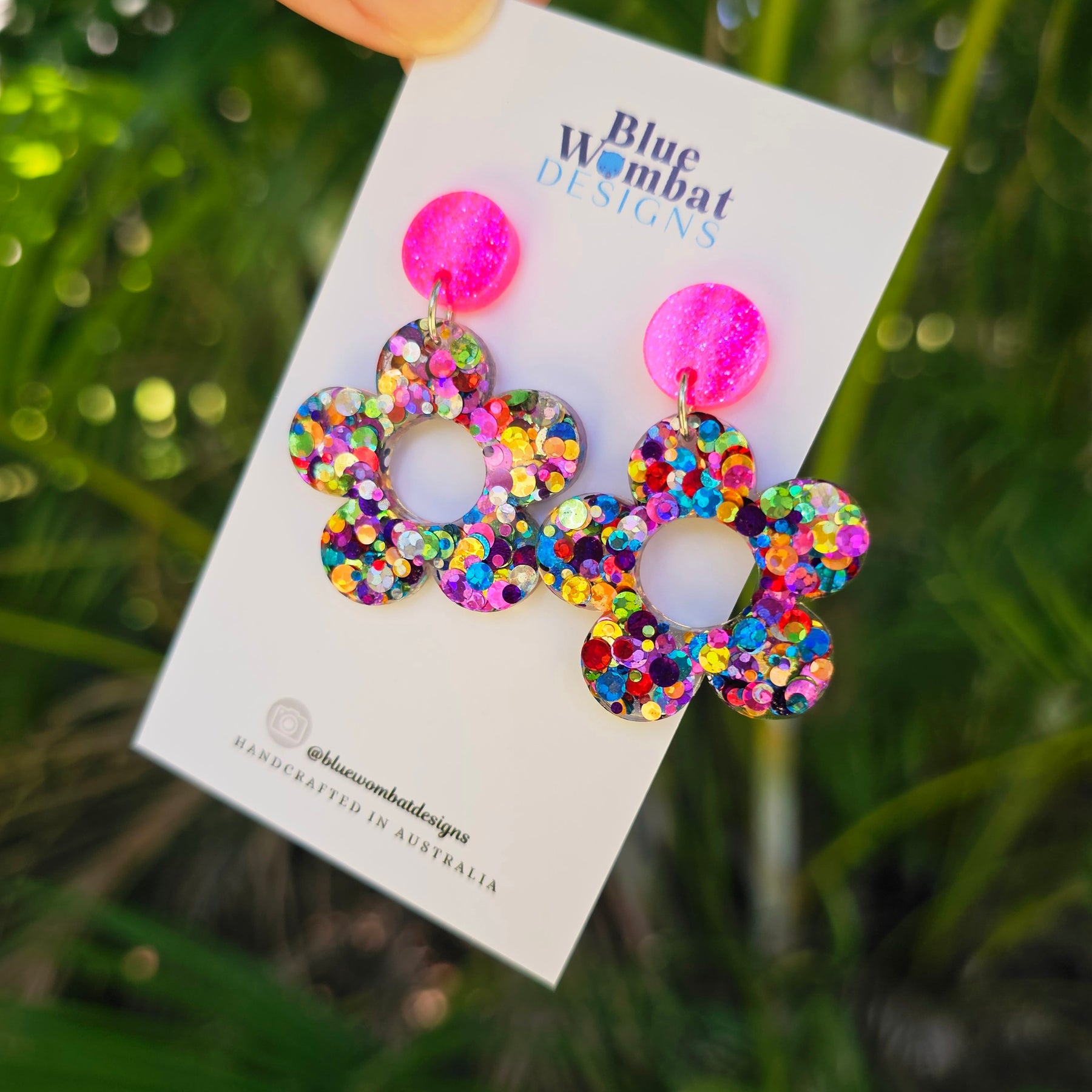 Resin Glitter Colourful Flower Dangle Earrings