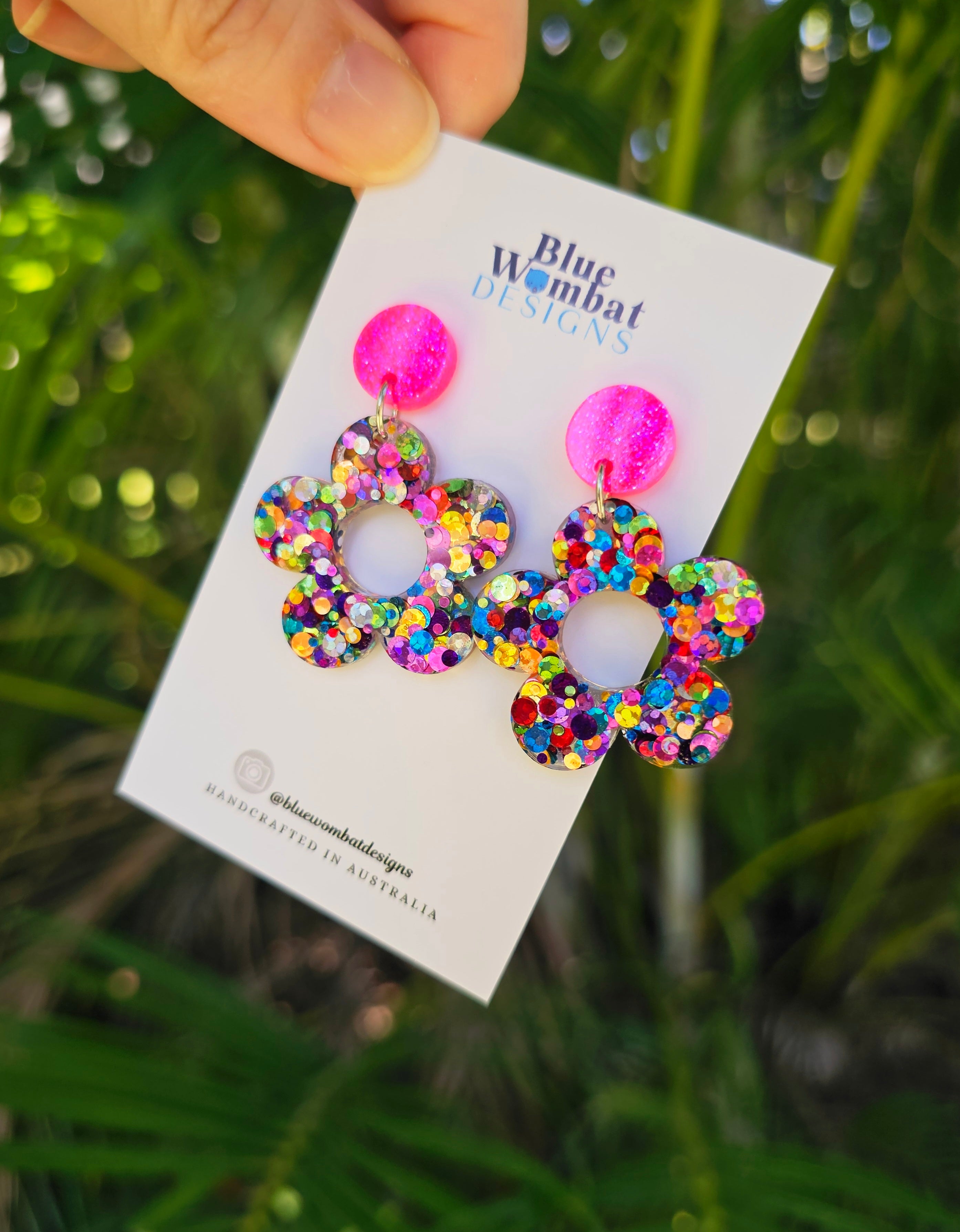 Resin Glitter Colourful Flower Dangle Earrings