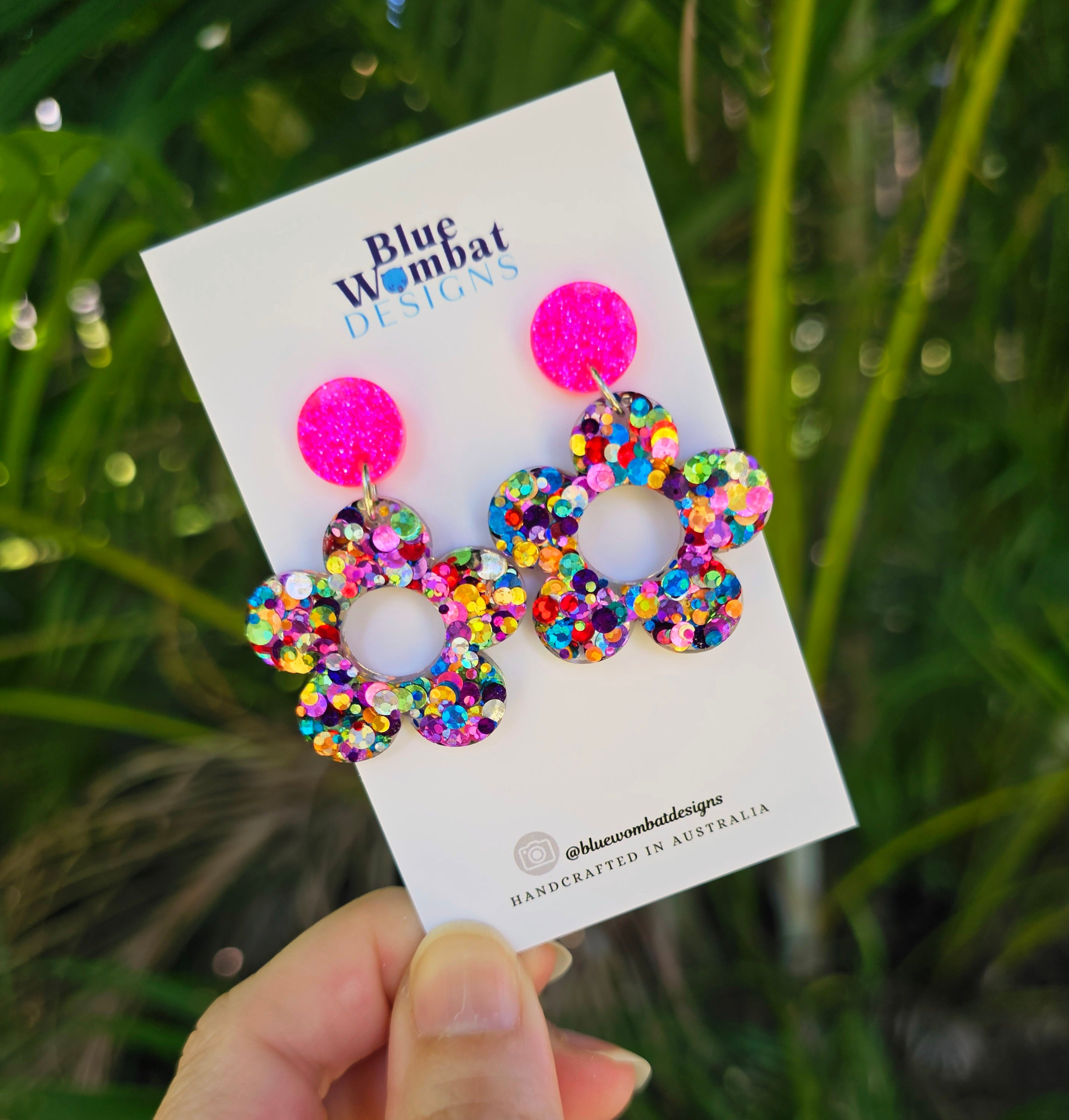 Resin Glitter Colourful Flower Dangle Earrings