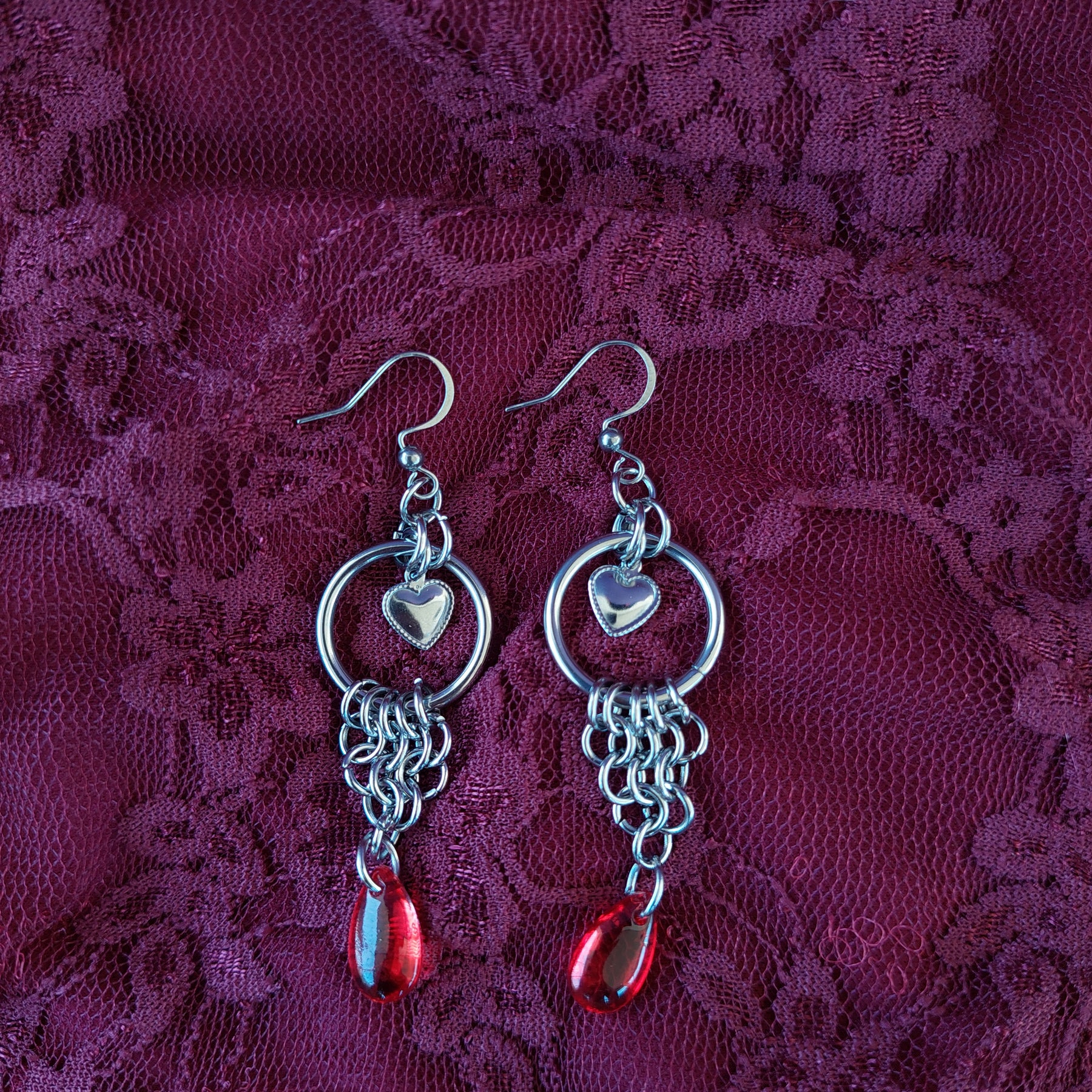 Blood drip chainmaille earrings