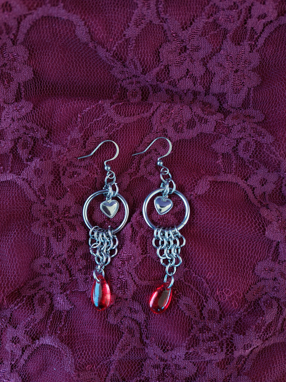 Blood drip chainmaille earrings