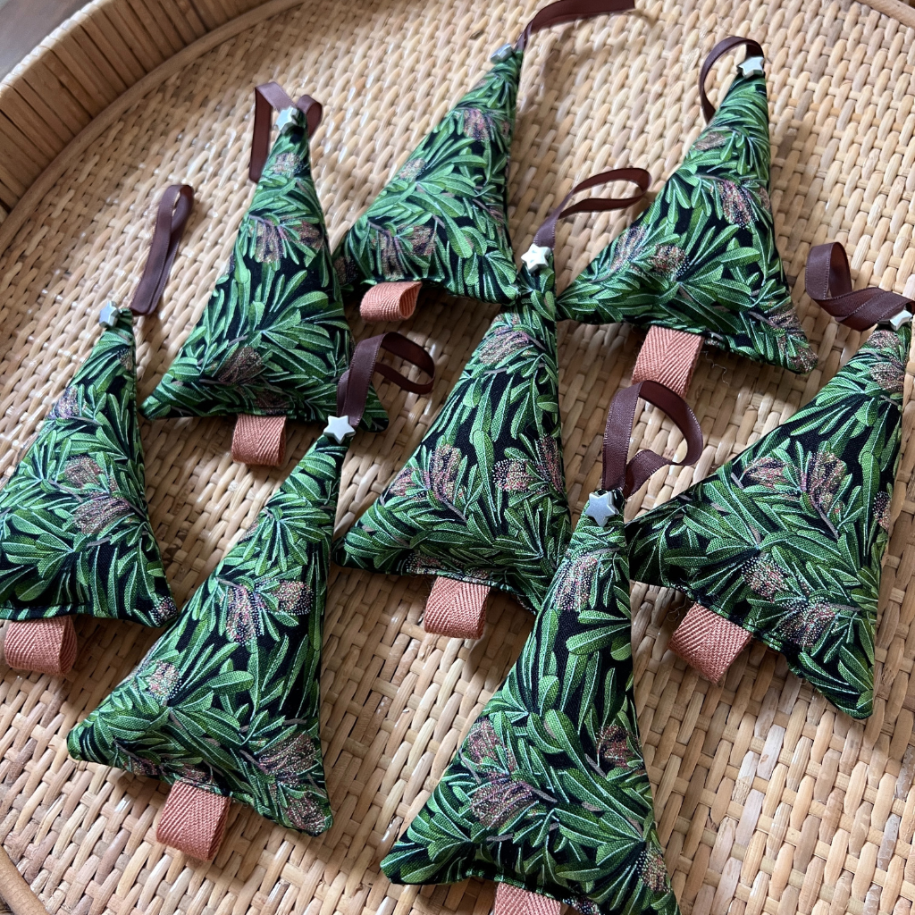 Christmas Fabric Tree Ornaments - Set of 7 - Green