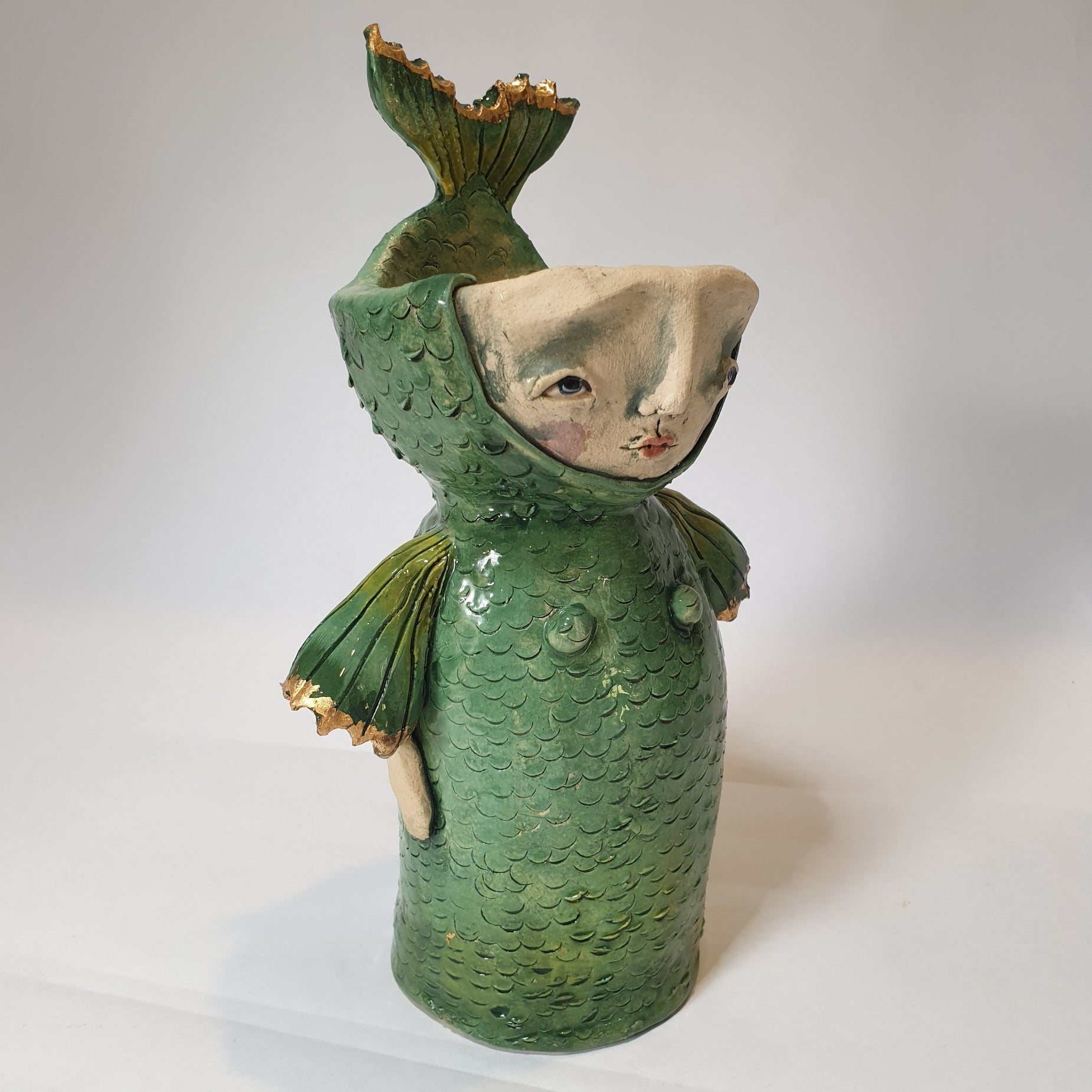 Mermaid, green, gold, gift, candlestick