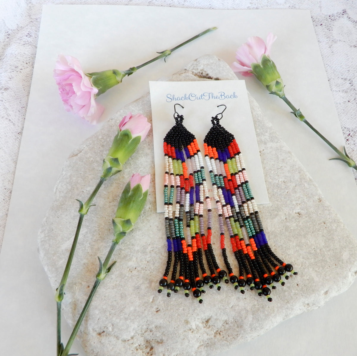 Colourful Statement Beaded Fringe Earrings