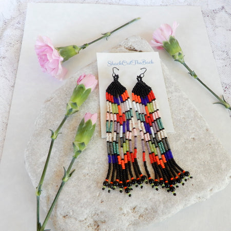 Colourful Statement Beaded Fringe Earrings