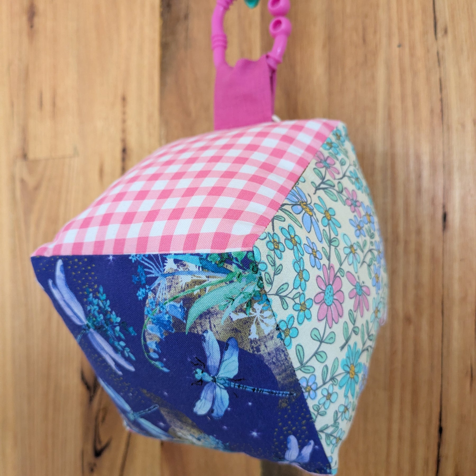 Dragon Fly, Floral, Pink Check Soft Baby Cube