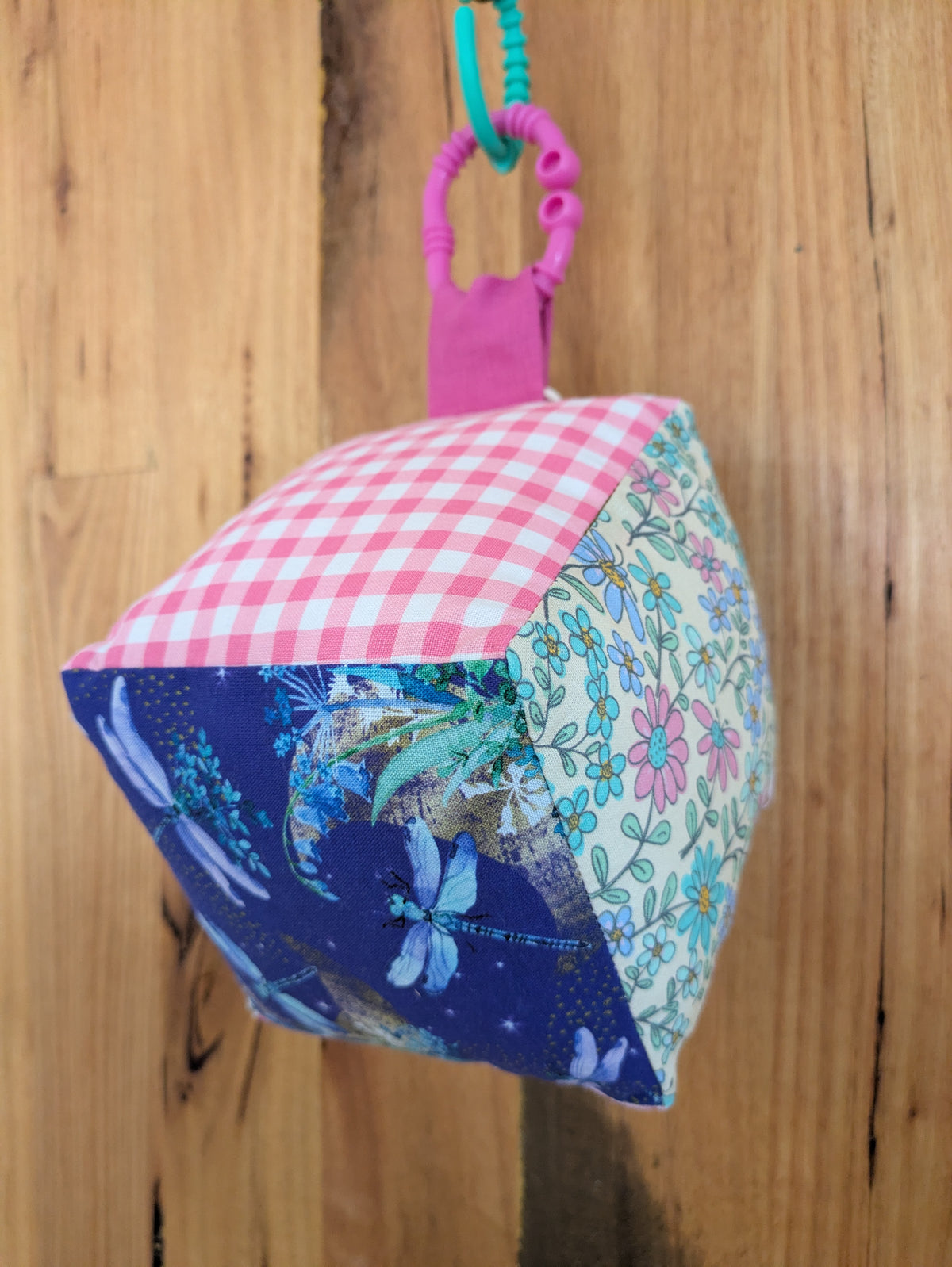 Dragon Fly, Floral, Pink Check Soft Baby Cube