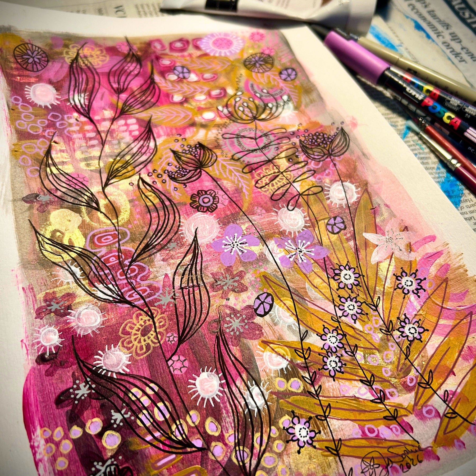 Original Hand Painted Artwork : Botanical Threads