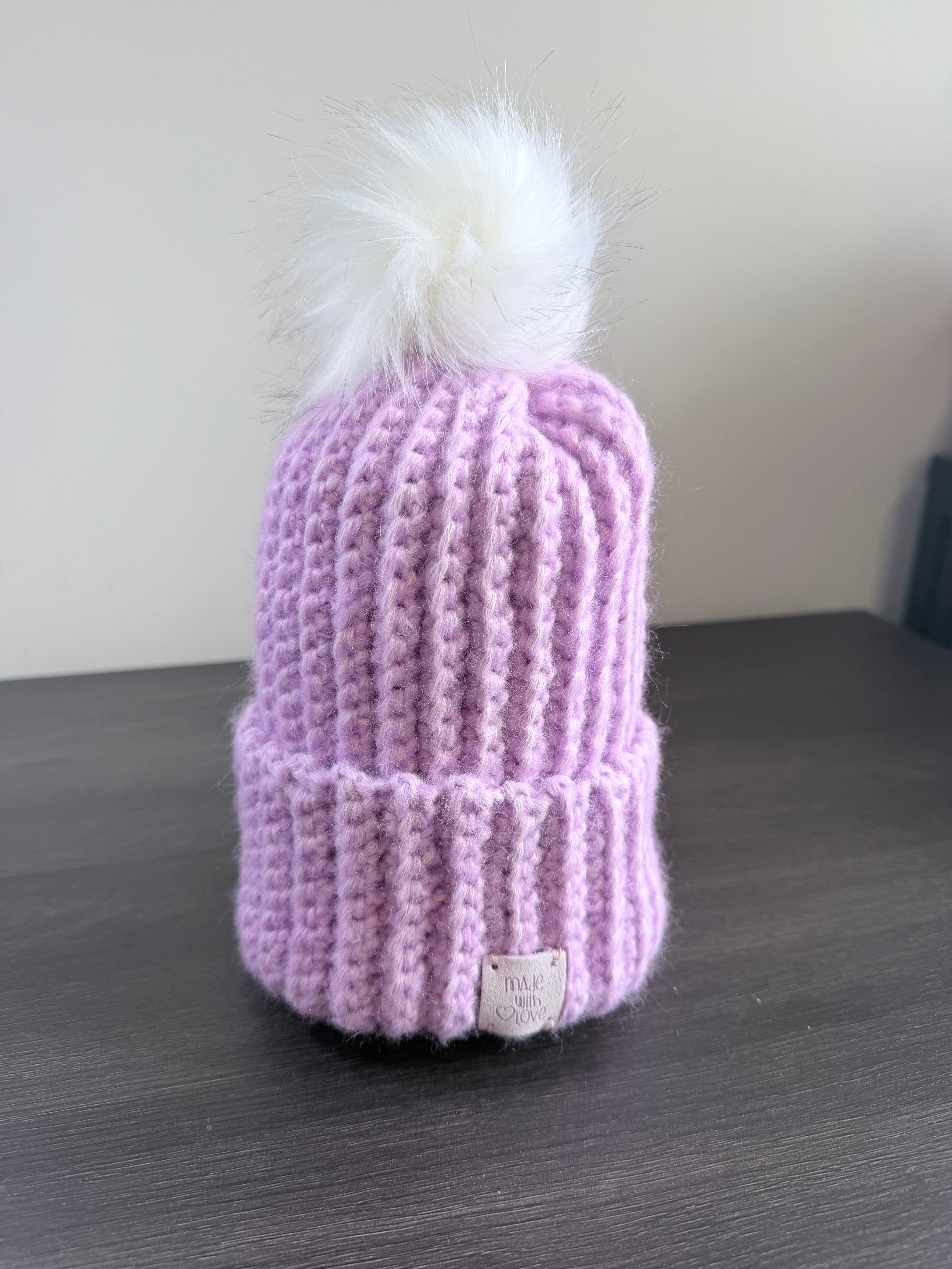 #115  Childs Beanie with faux fur bobble
