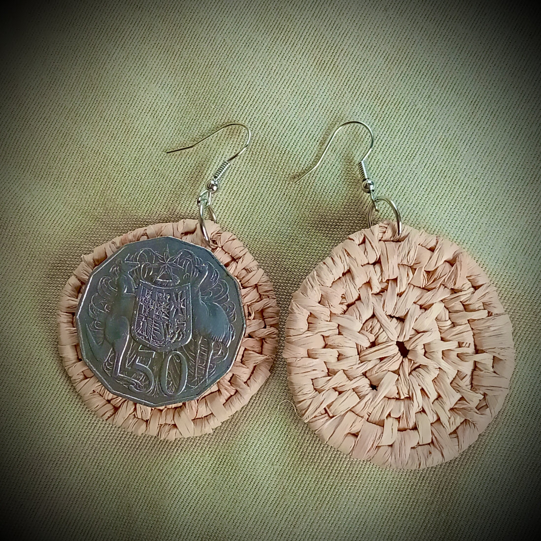 Woven Raffia Spiral Earrings, Various colours