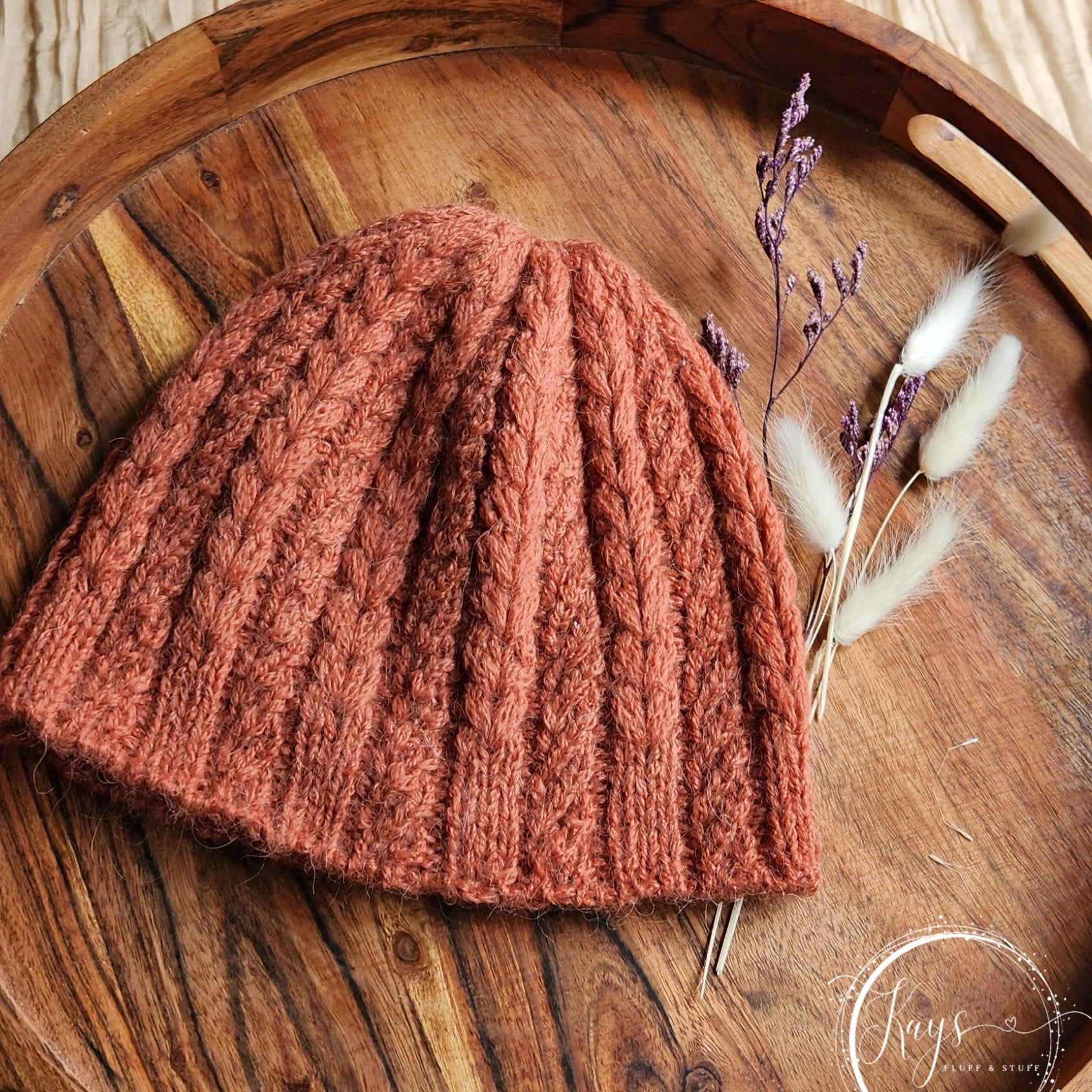 Handknit Peach Alpaca Textured Beanie