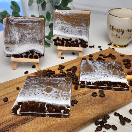 Coffee Bean Resin Drink Coasters Set of 4, Epoxy Resin Coasters, Drinkware