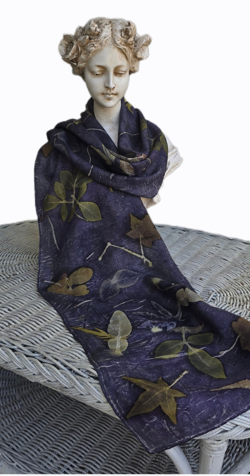 Eco Printed Silk Scarf – Botanical Leaf Print