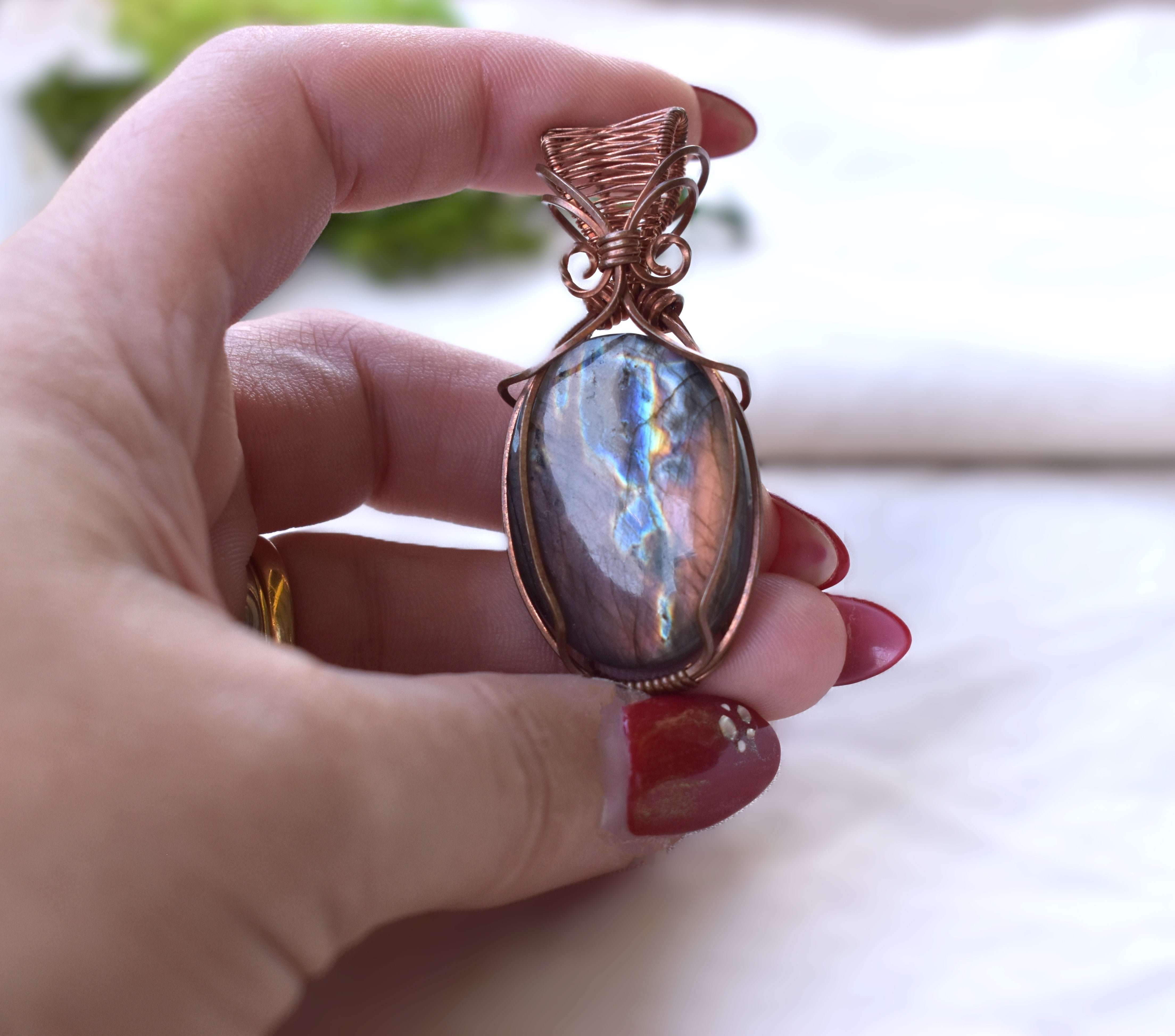 Burnished Light - Handcrafted Fire Labradorite Pendant