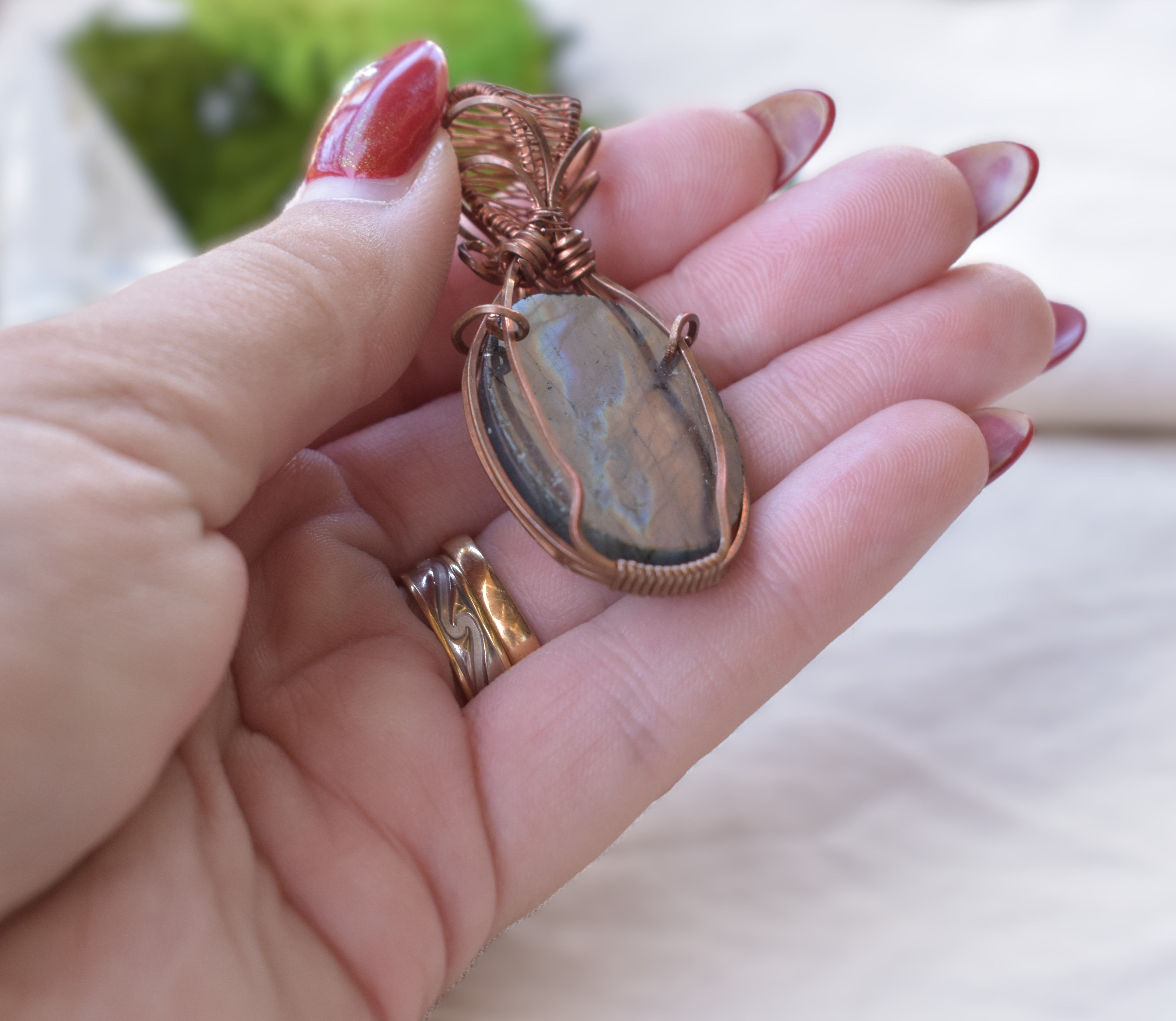 Burnished Light - Handcrafted Fire Labradorite Pendant