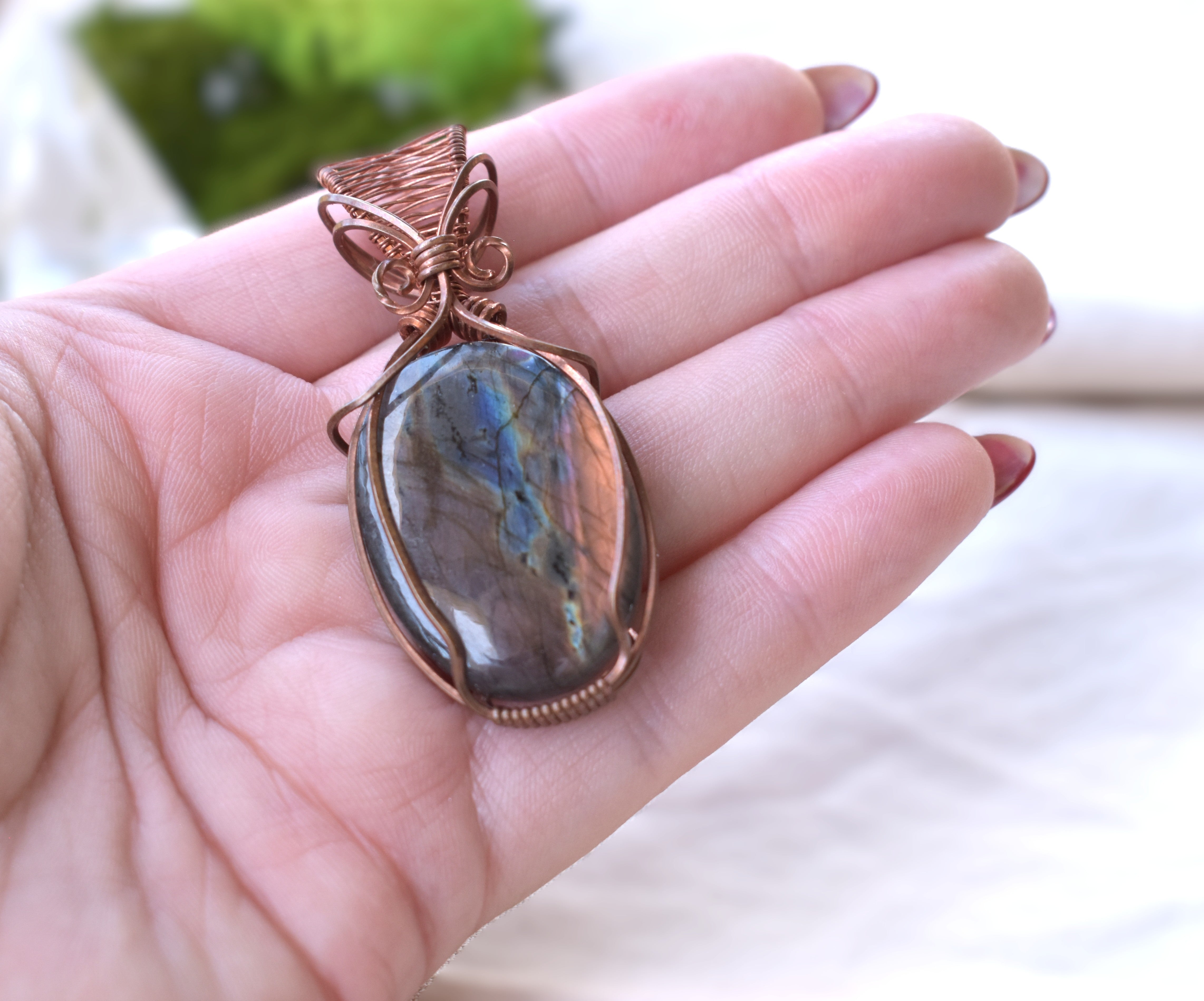 Burnished Light - Handcrafted Fire Labradorite Pendant
