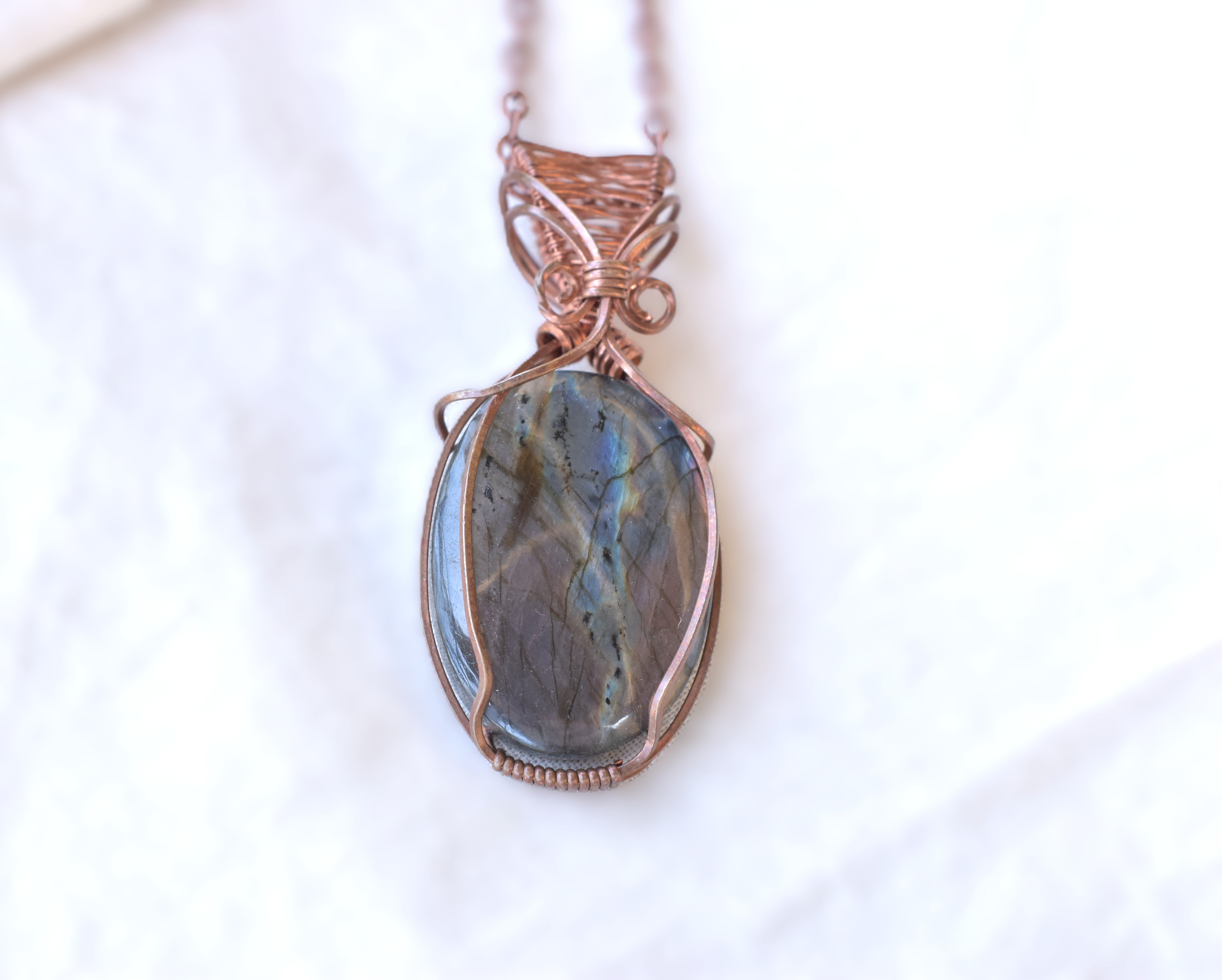 Burnished Light - Handcrafted Fire Labradorite Pendant