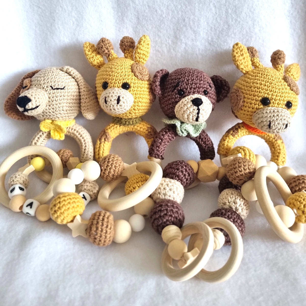 Handmade – Rattle & Sensory Bracelet toy – 7 designs – 100% Organic Cotton - BB06