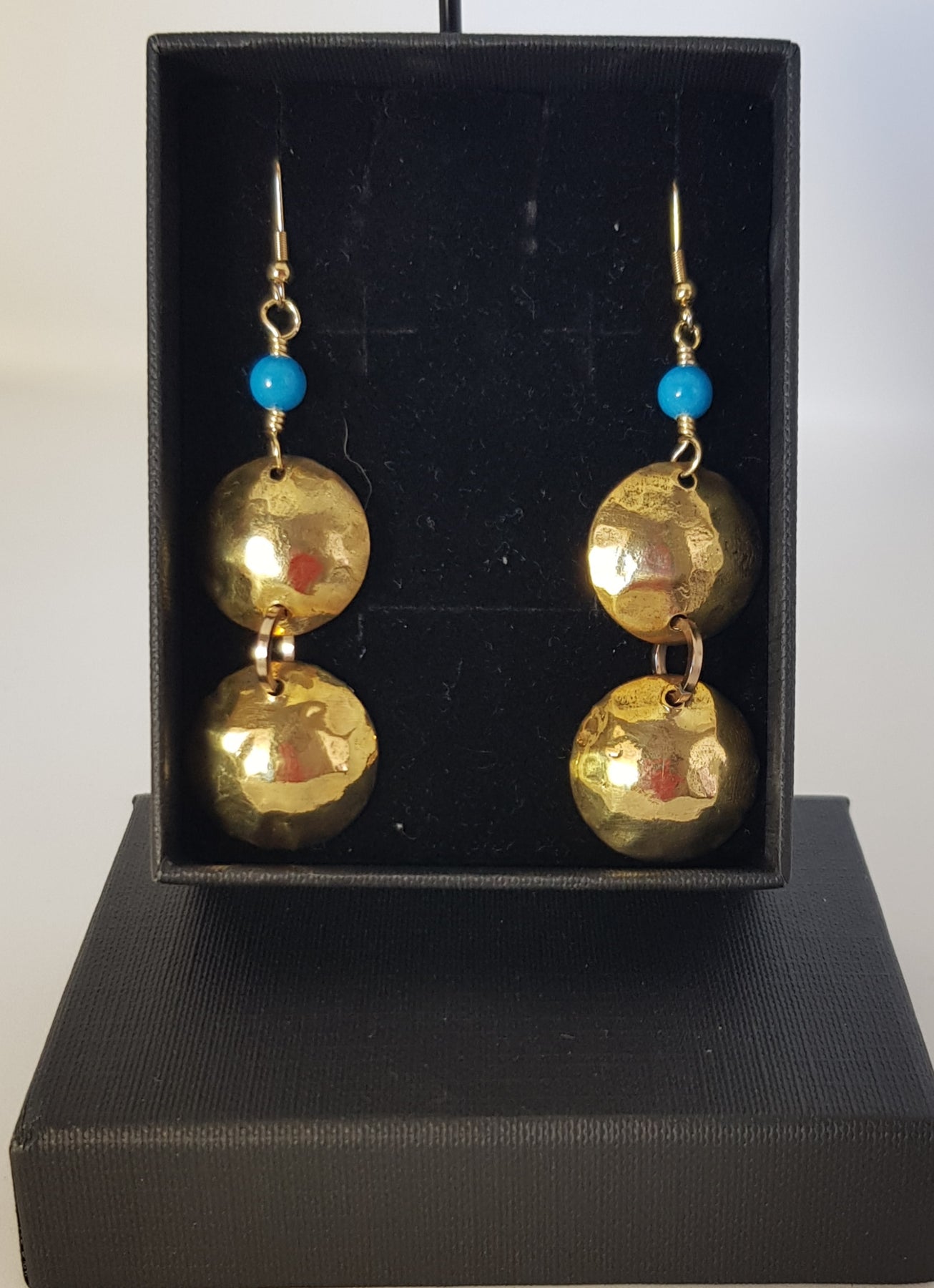 brassss domed earrings with turquoise beads #631 AM/E