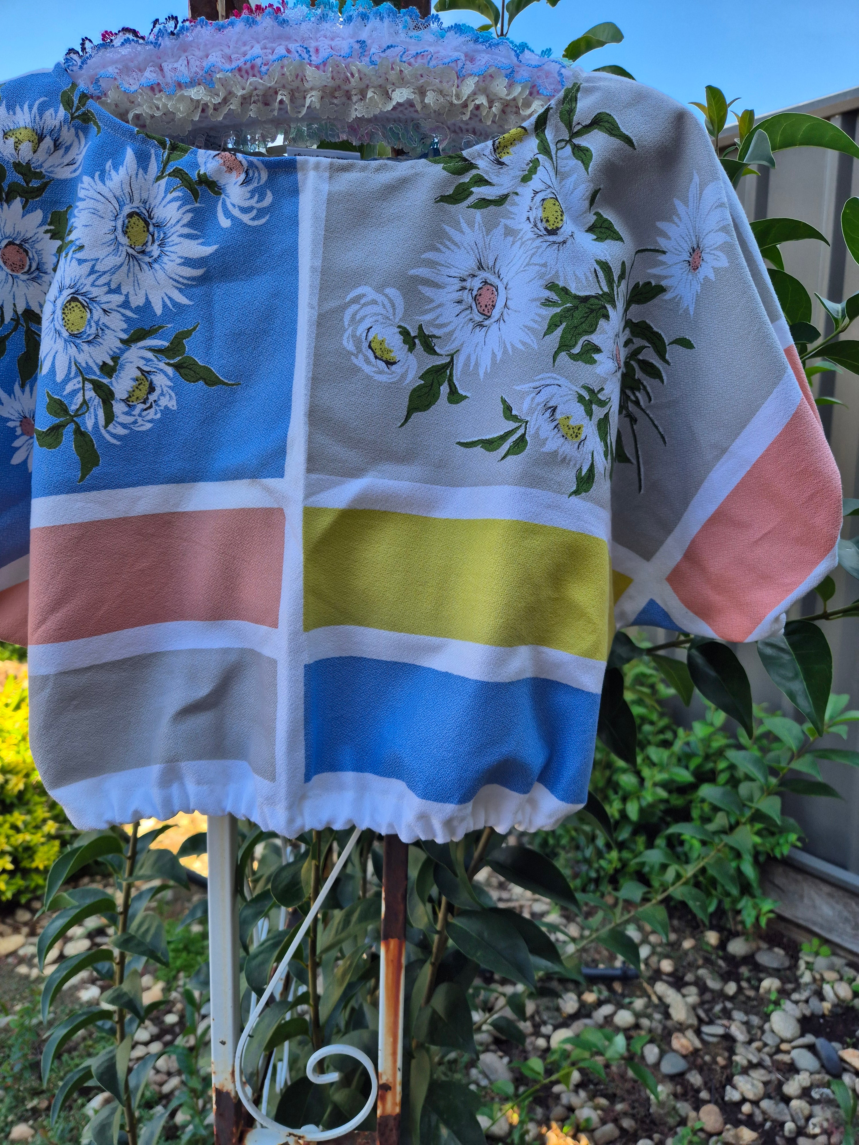 Upcycled Vintage Tablecloth top. Cropped style