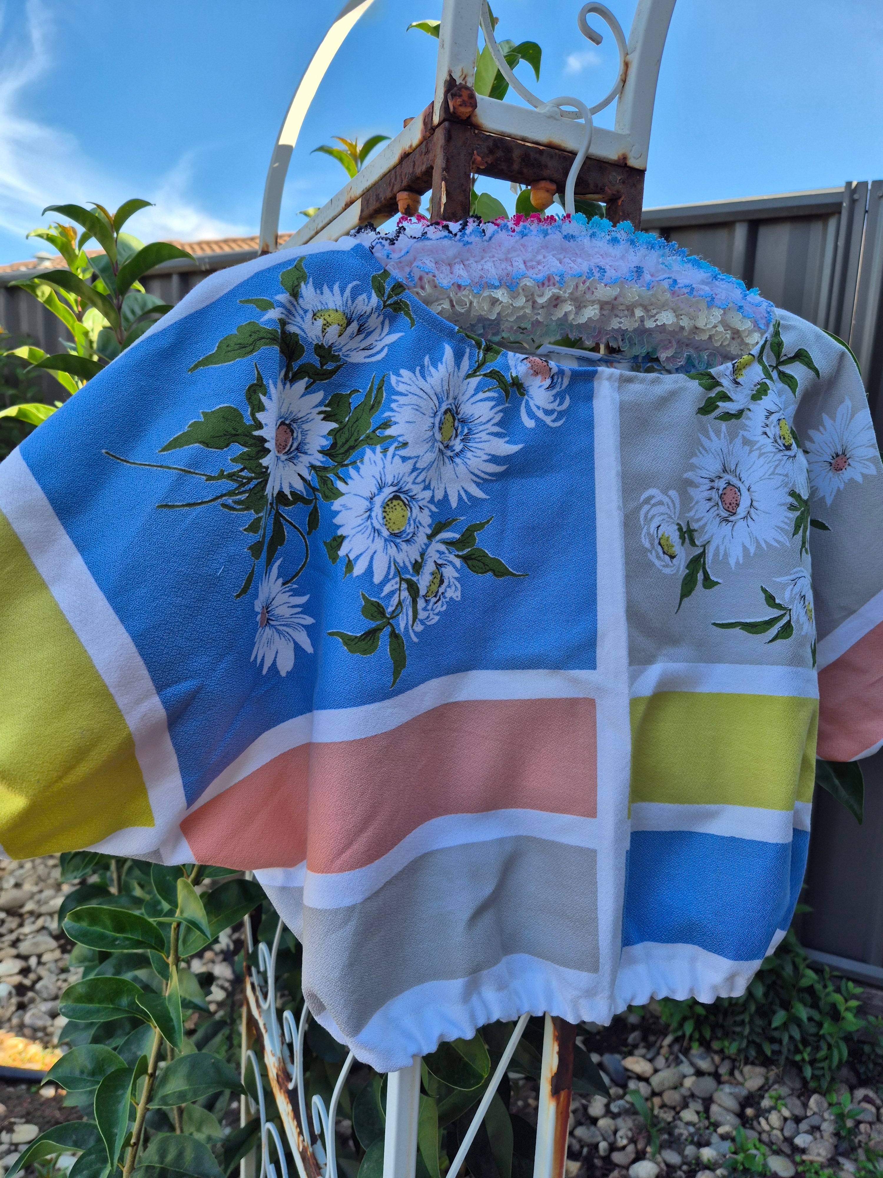 Upcycled Vintage Tablecloth top. Cropped style