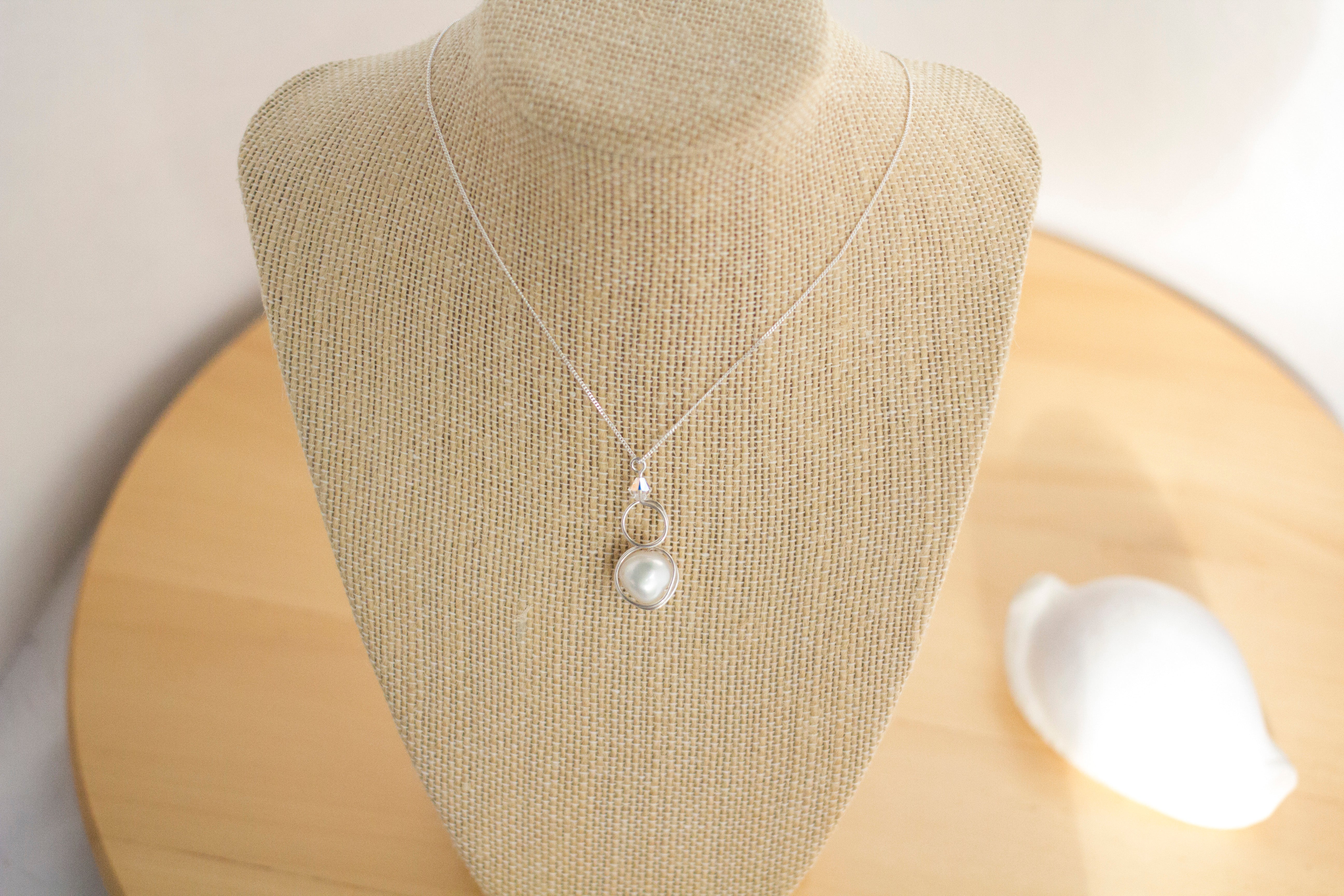 Sterling Silver Baroque Pearl and Crystal Loop Pendant Necklace | Luxury Jewellery Gift Idea