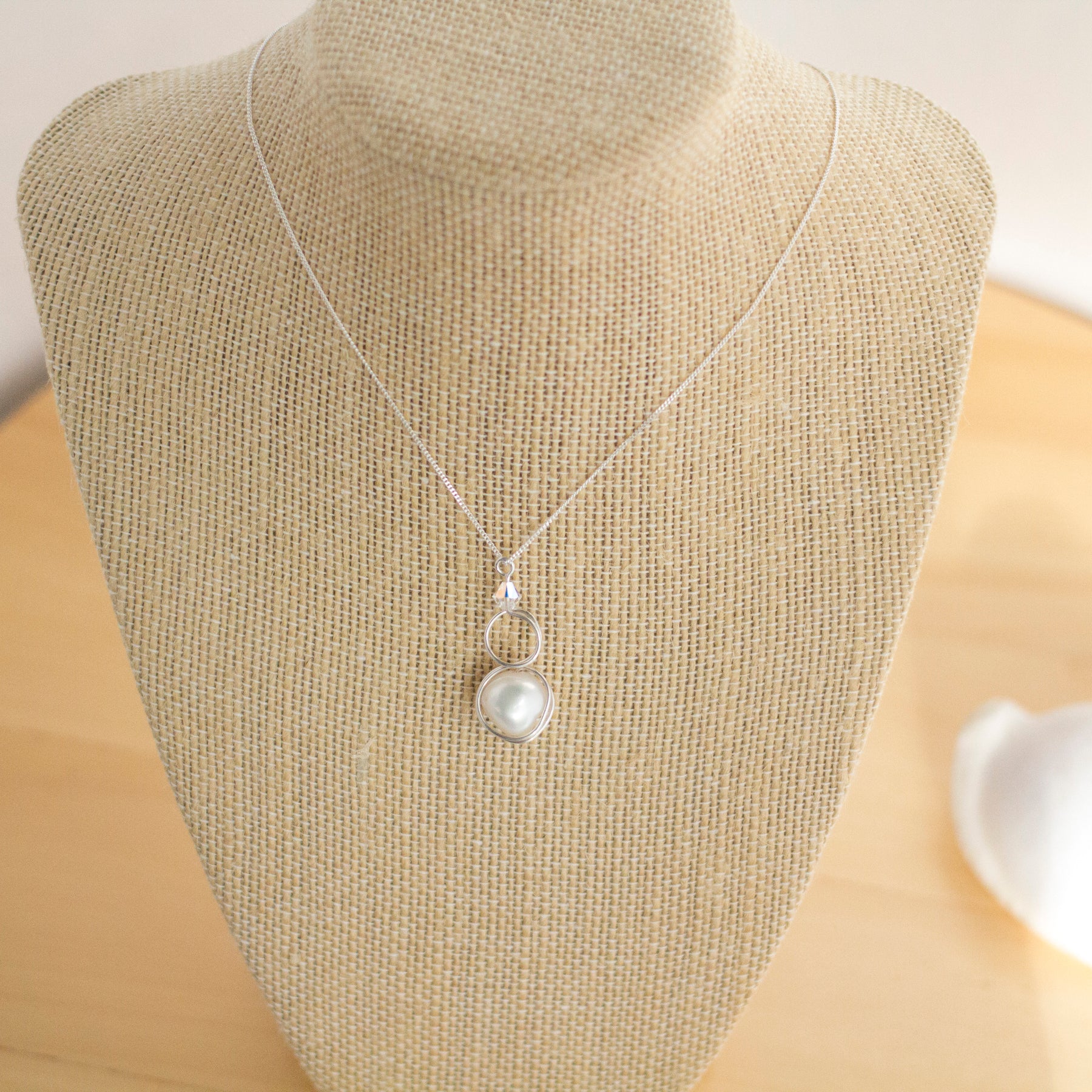 Sterling Silver Baroque Pearl and Crystal Loop Pendant Necklace | Jewellery Gift Idea