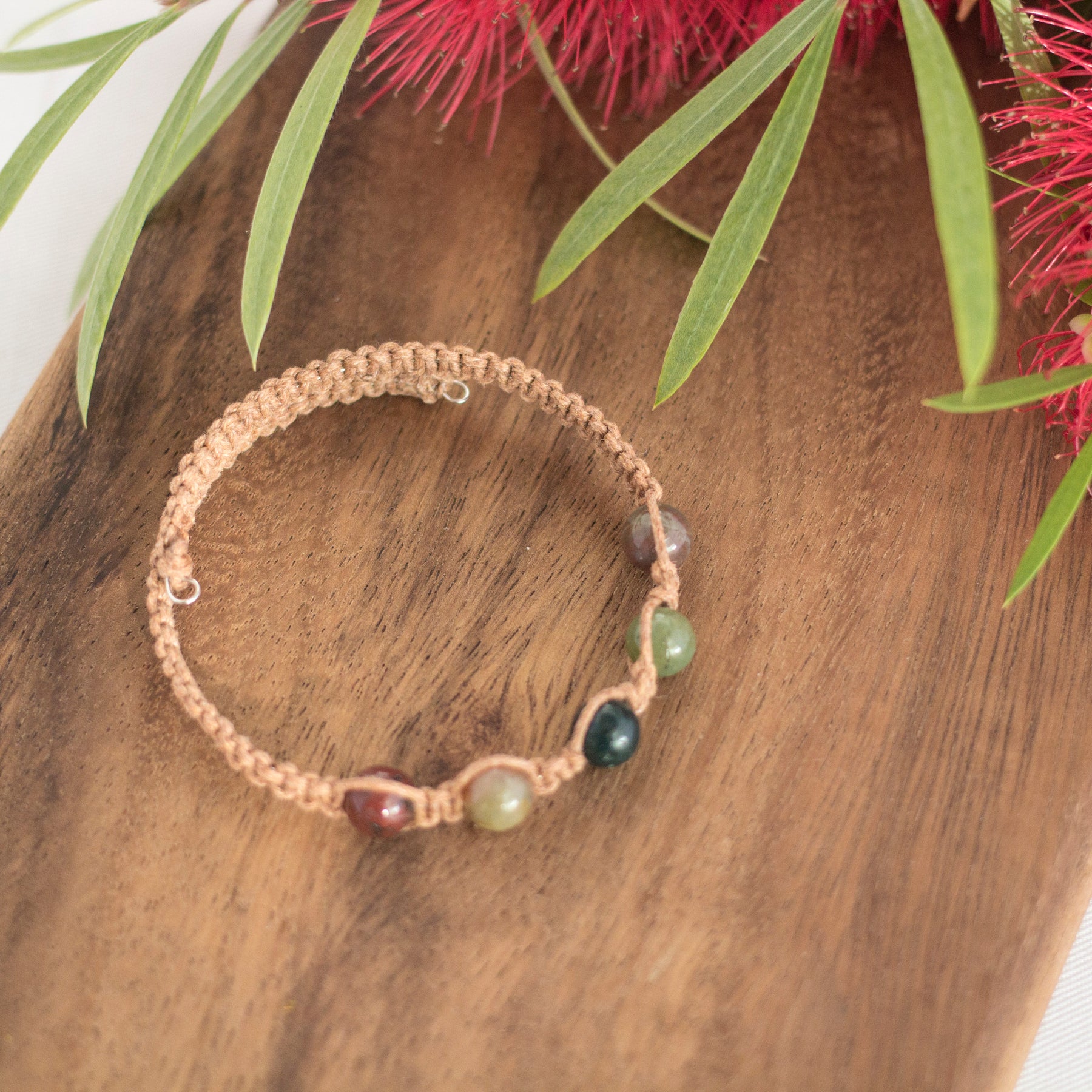 Indian Agate Gemstone Tan Macrame Wrap Bracelet | Cotton Cord Jewellery | Gift Set