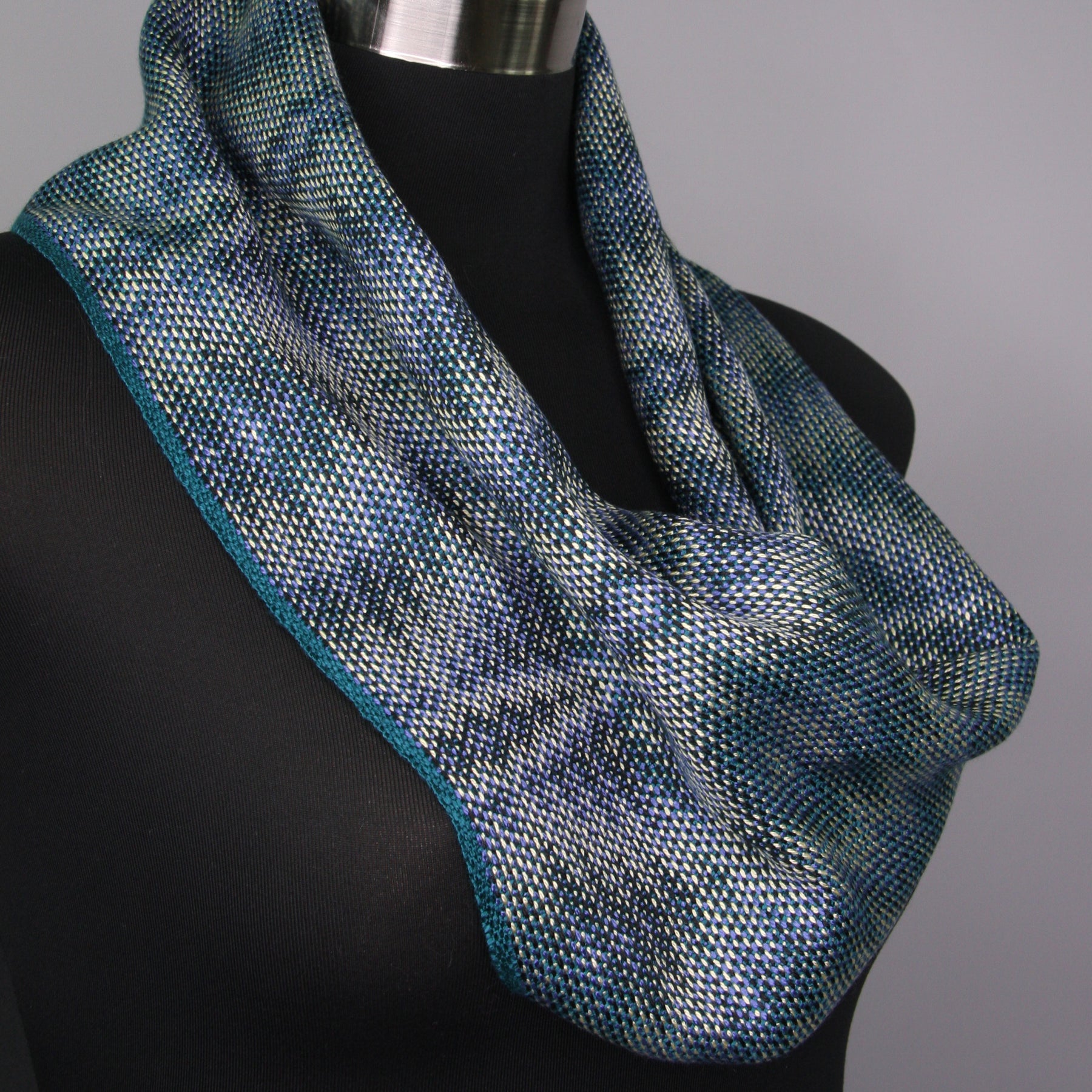 Handwoven Tencel™ Cowl - Corris Effect with Teal Weft